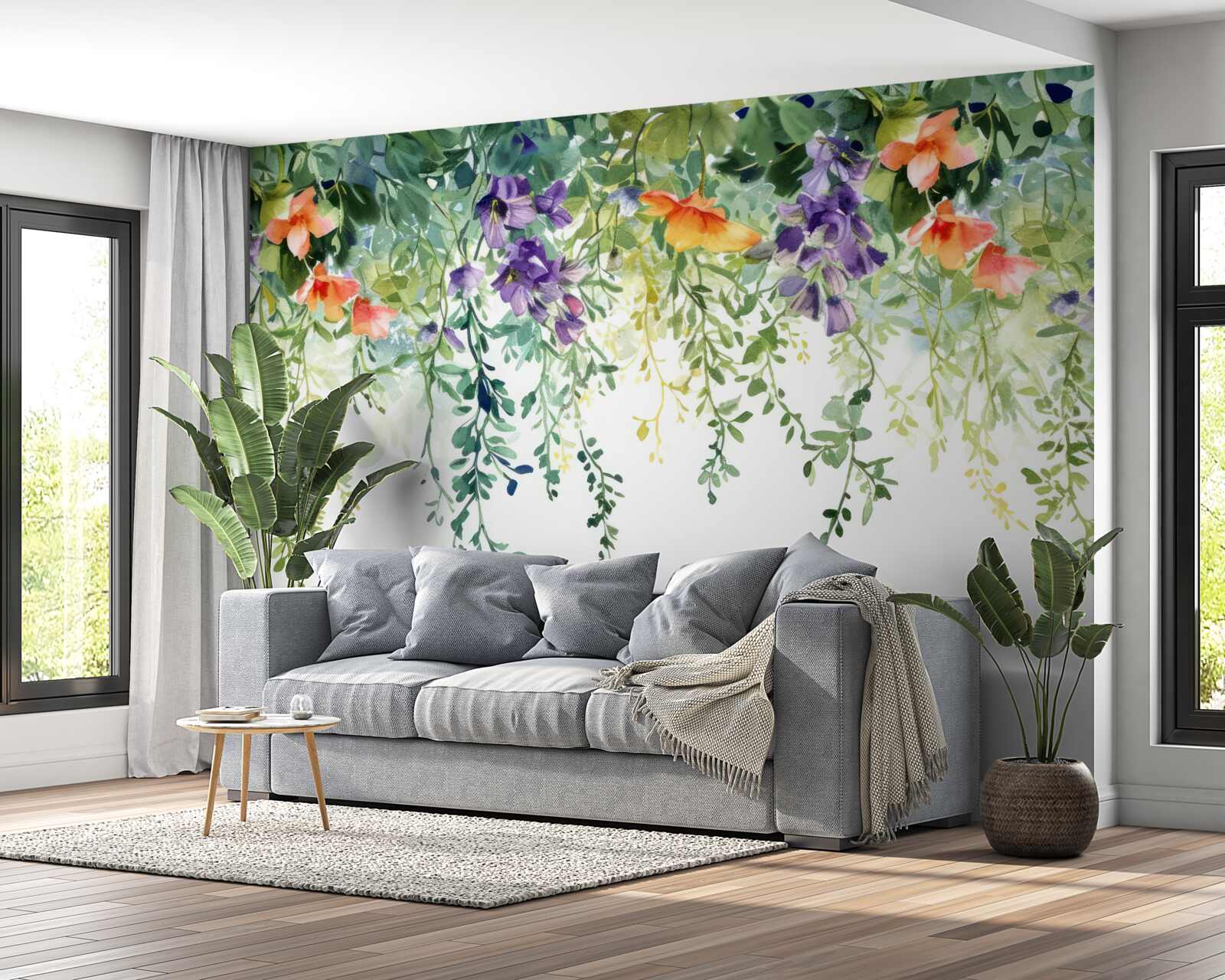 Fototapet flori delicate din grădină întoarse cu susul în jos