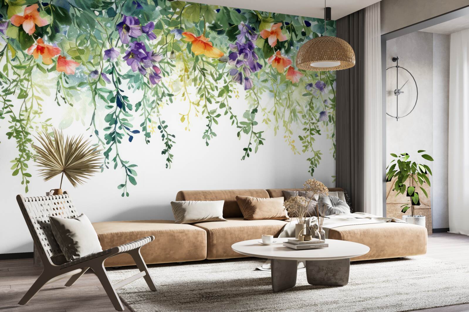 Fototapet flori delicate din grădină întoarse cu susul în jos