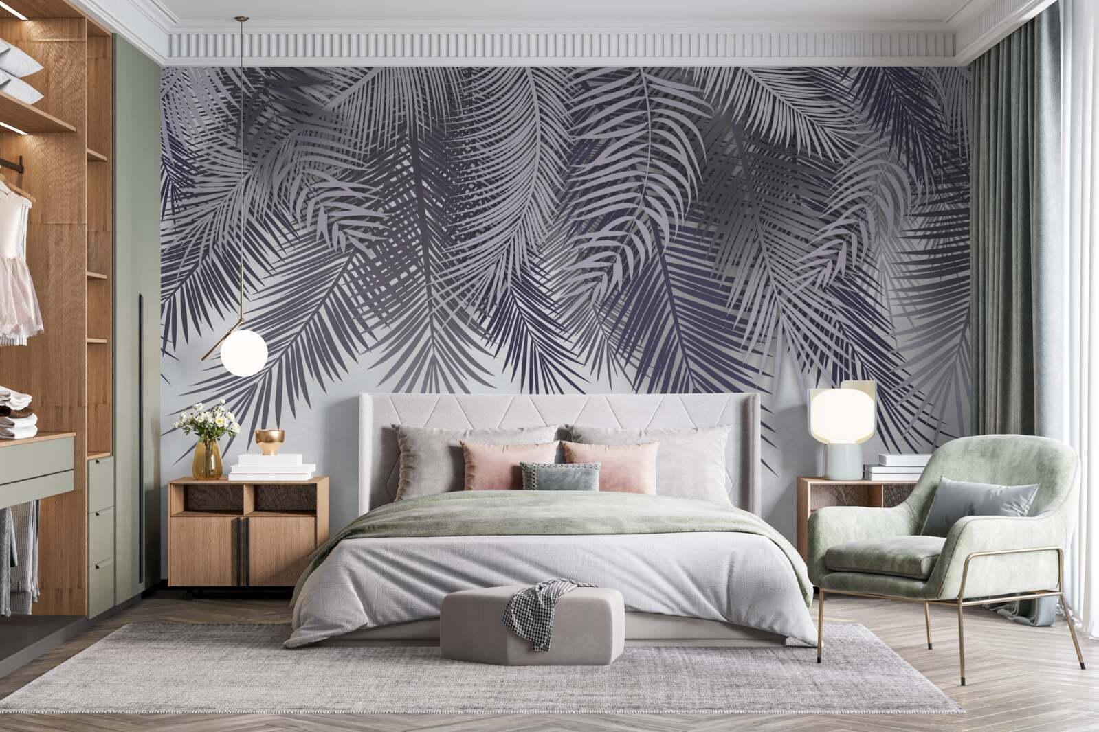 Fototapet noaptea cad frunzele de ferigă