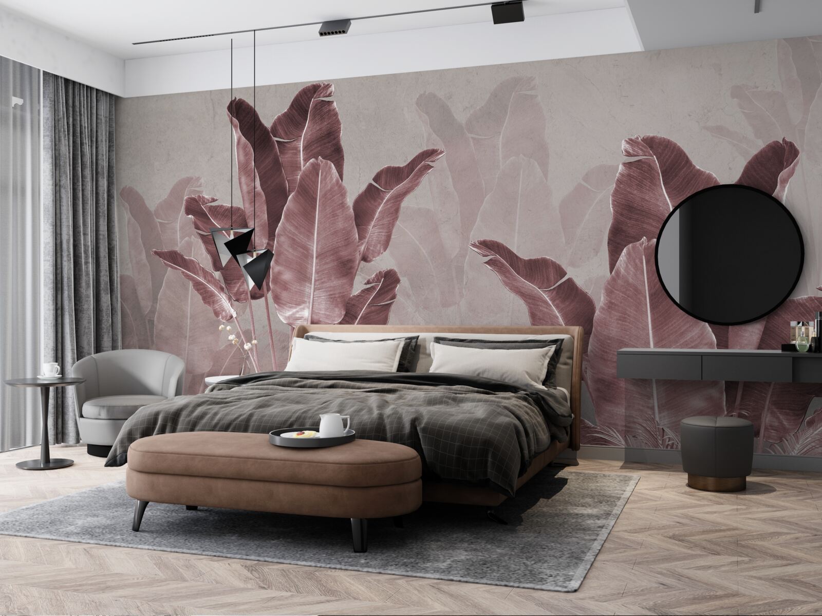 Fototapet frunzele înalte de palmier sunt roșii