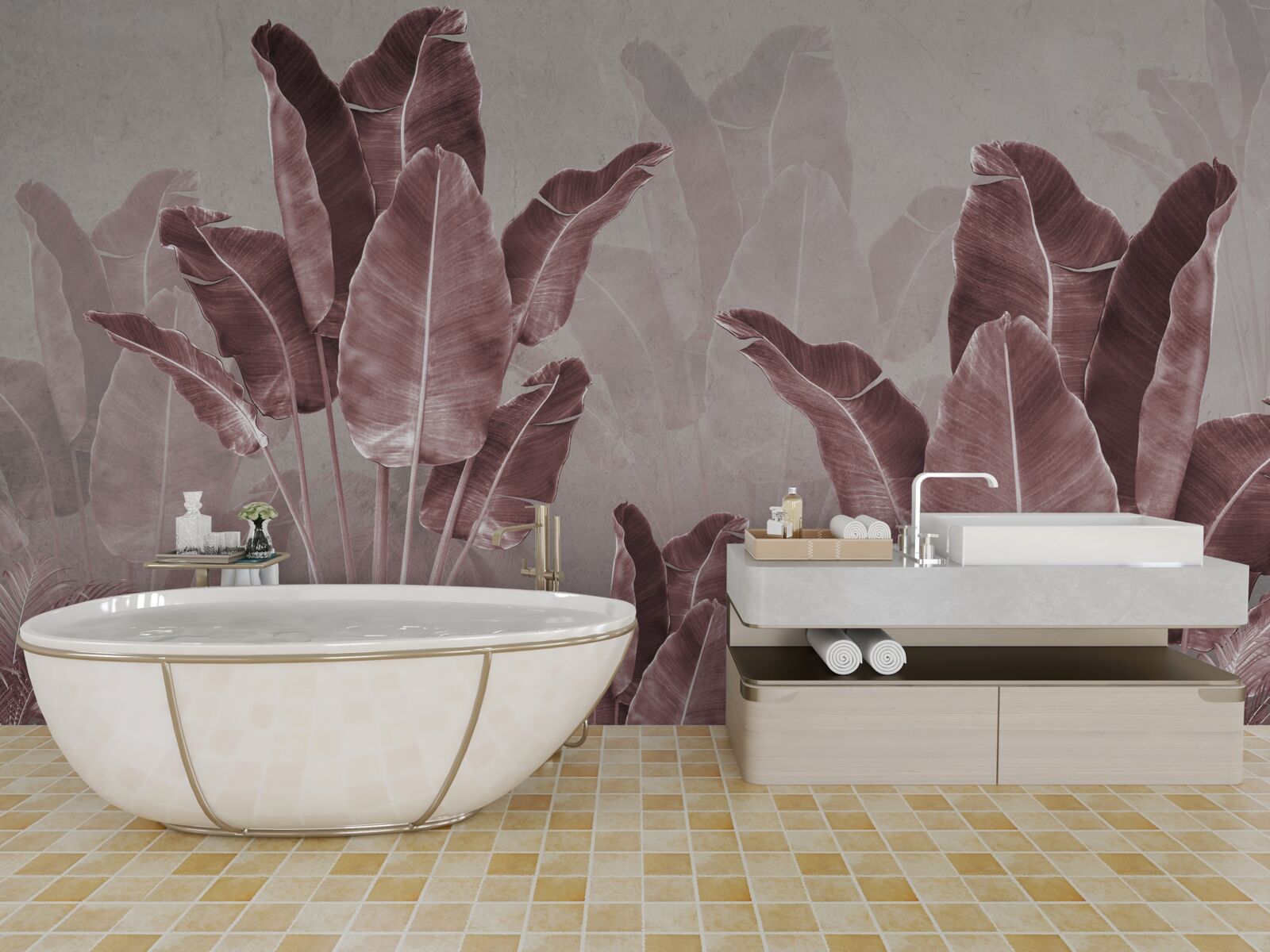 Fototapet frunzele înalte de palmier sunt roșii