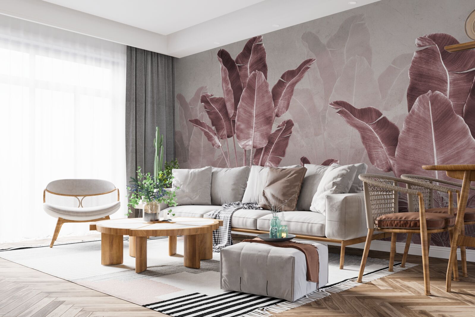 Fototapet frunzele înalte de palmier sunt roșii