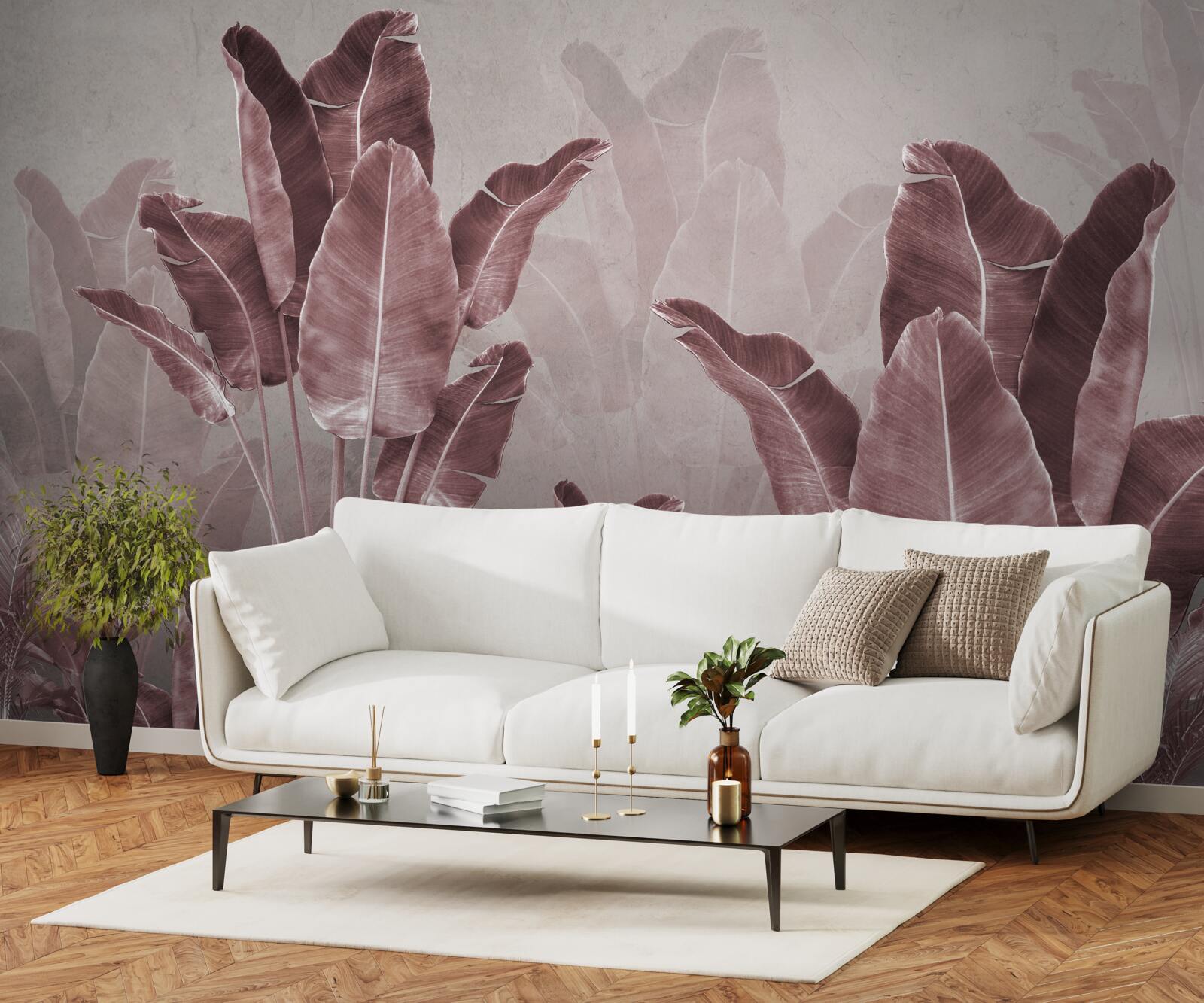 Fototapet frunzele înalte de palmier sunt roșii