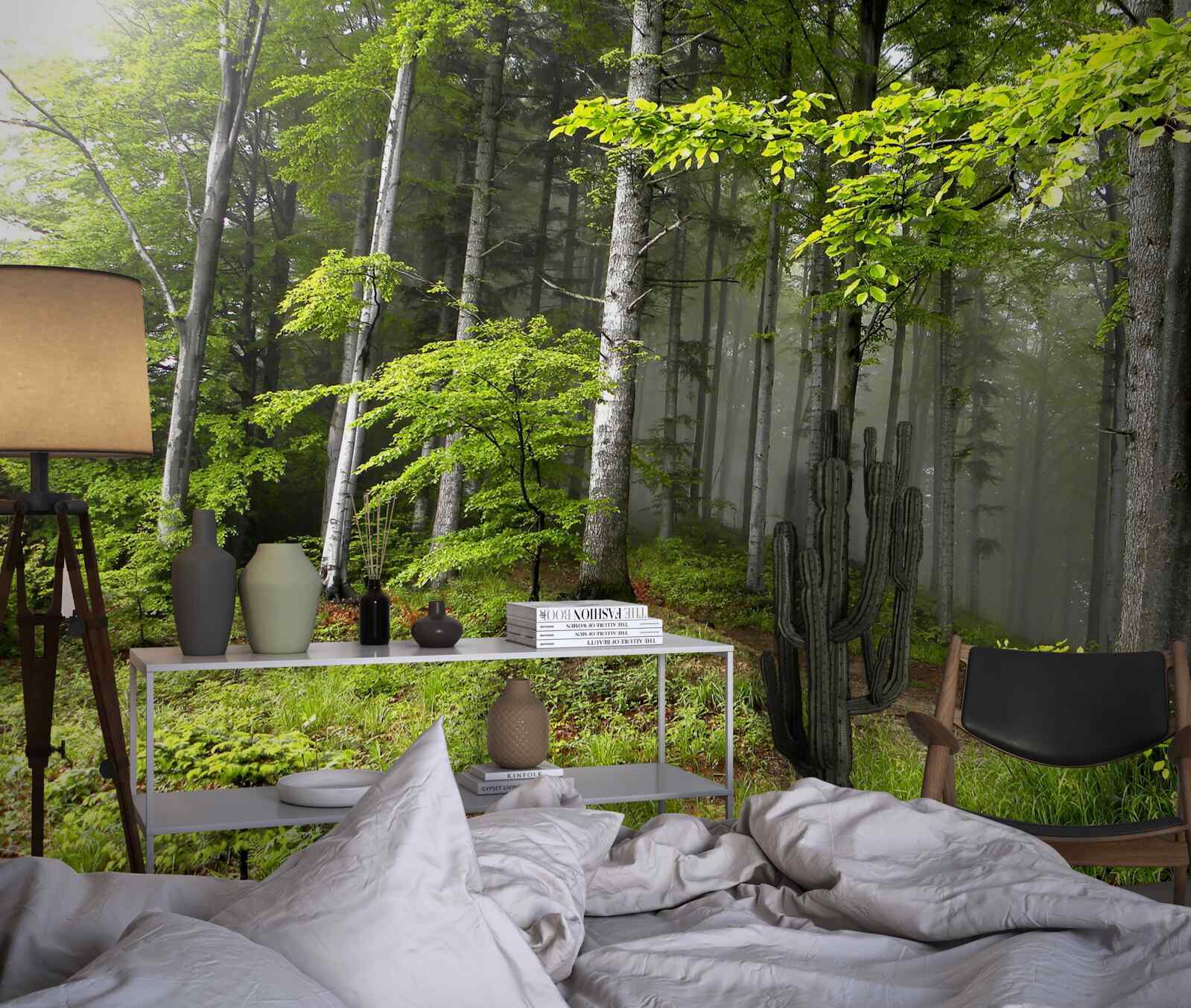 Fototapet pădure cețoasă cu frunze