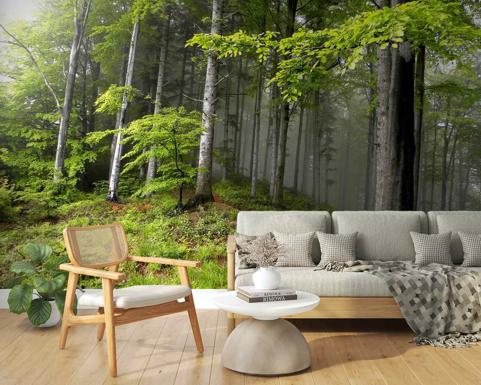 Fototapet pădure cețoasă cu frunze