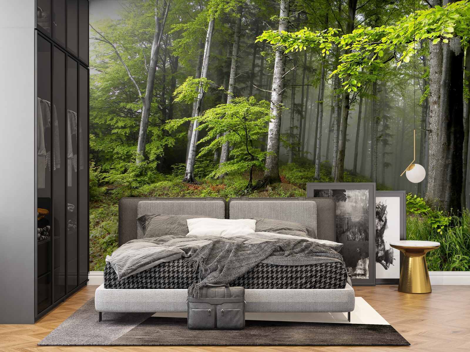 Fototapet pădure cețoasă cu frunze