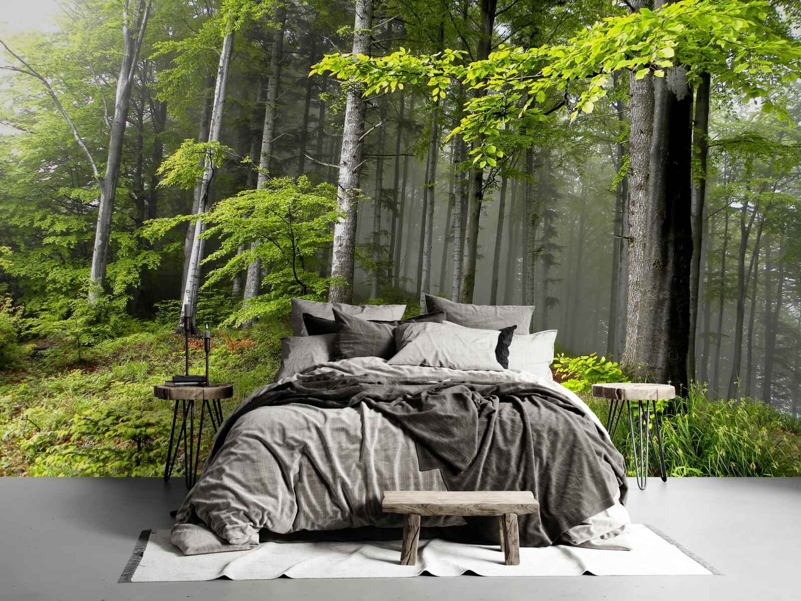 Fototapet pădure cețoasă cu frunze