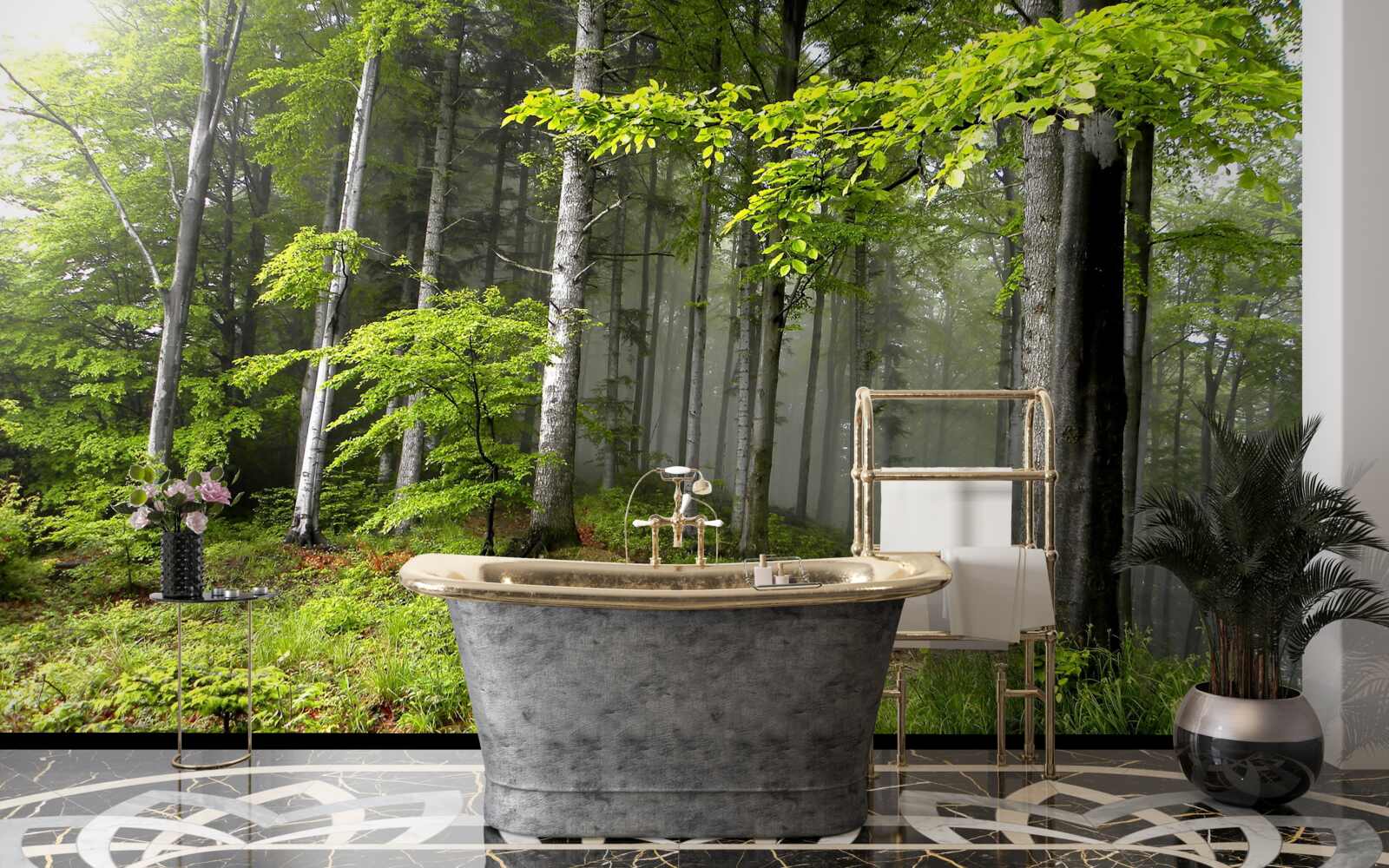 Fototapet pădure cețoasă cu frunze