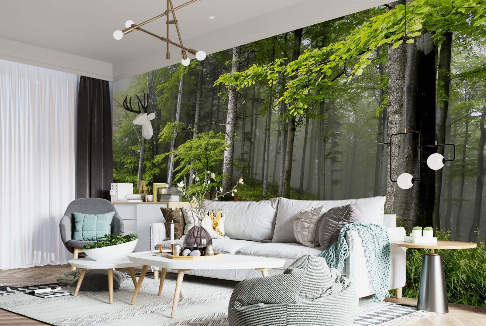 Fototapet pădure cețoasă cu frunze