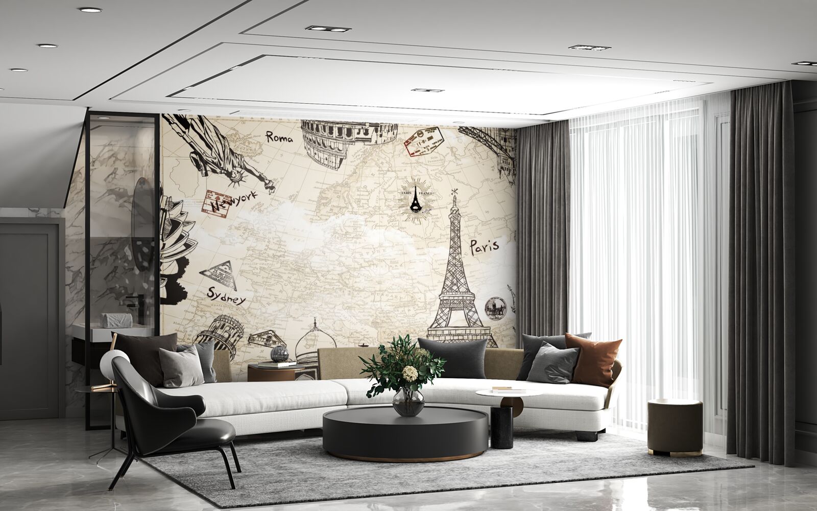 Fototapet arhitectura europeană pe hartă