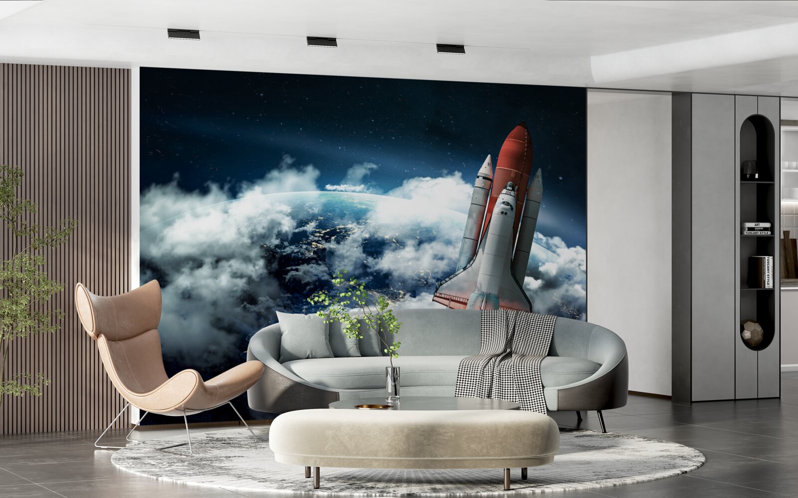 Fototapet navă spațială pe traiectorie orbitală