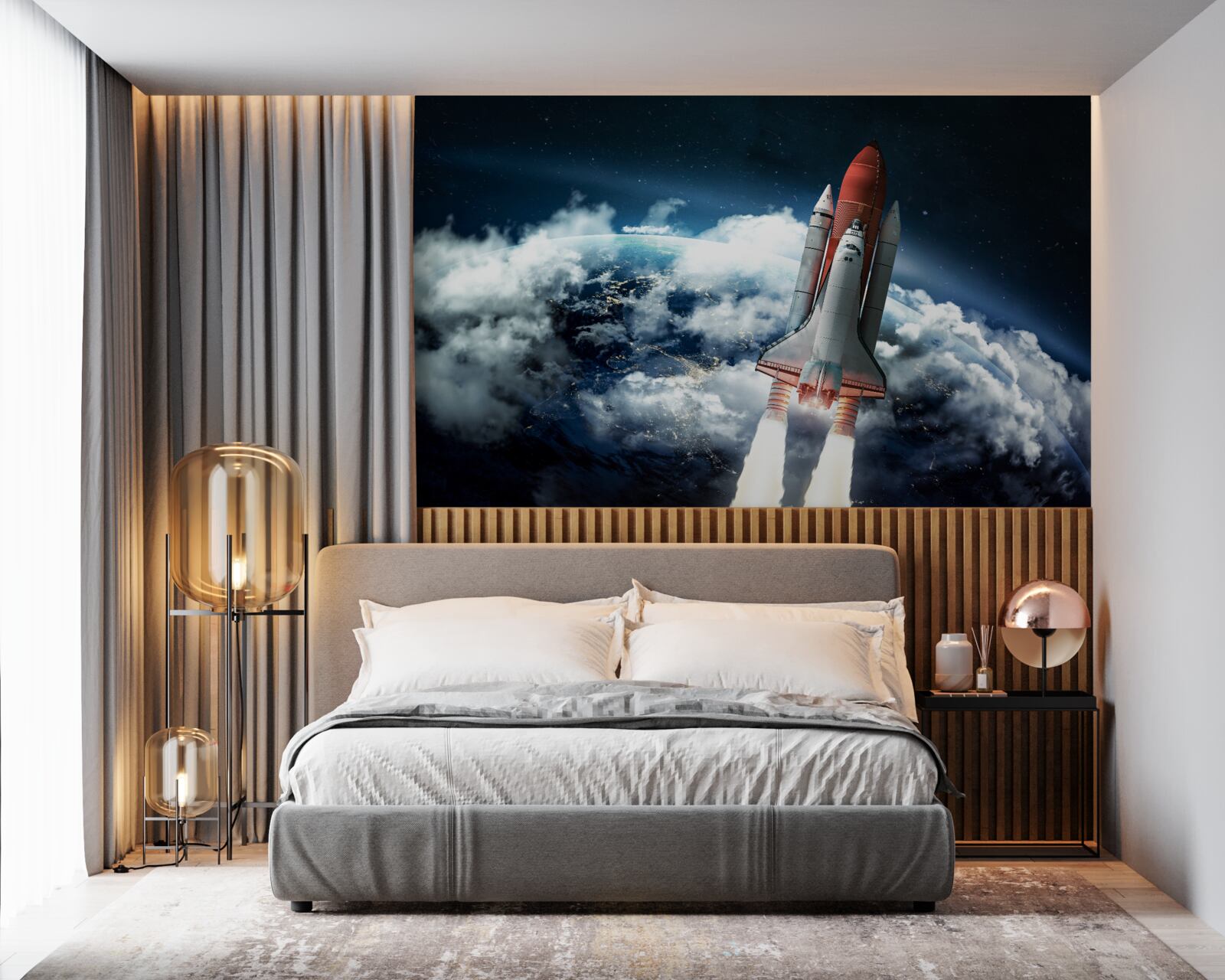 Fototapet navă spațială pe traiectorie orbitală