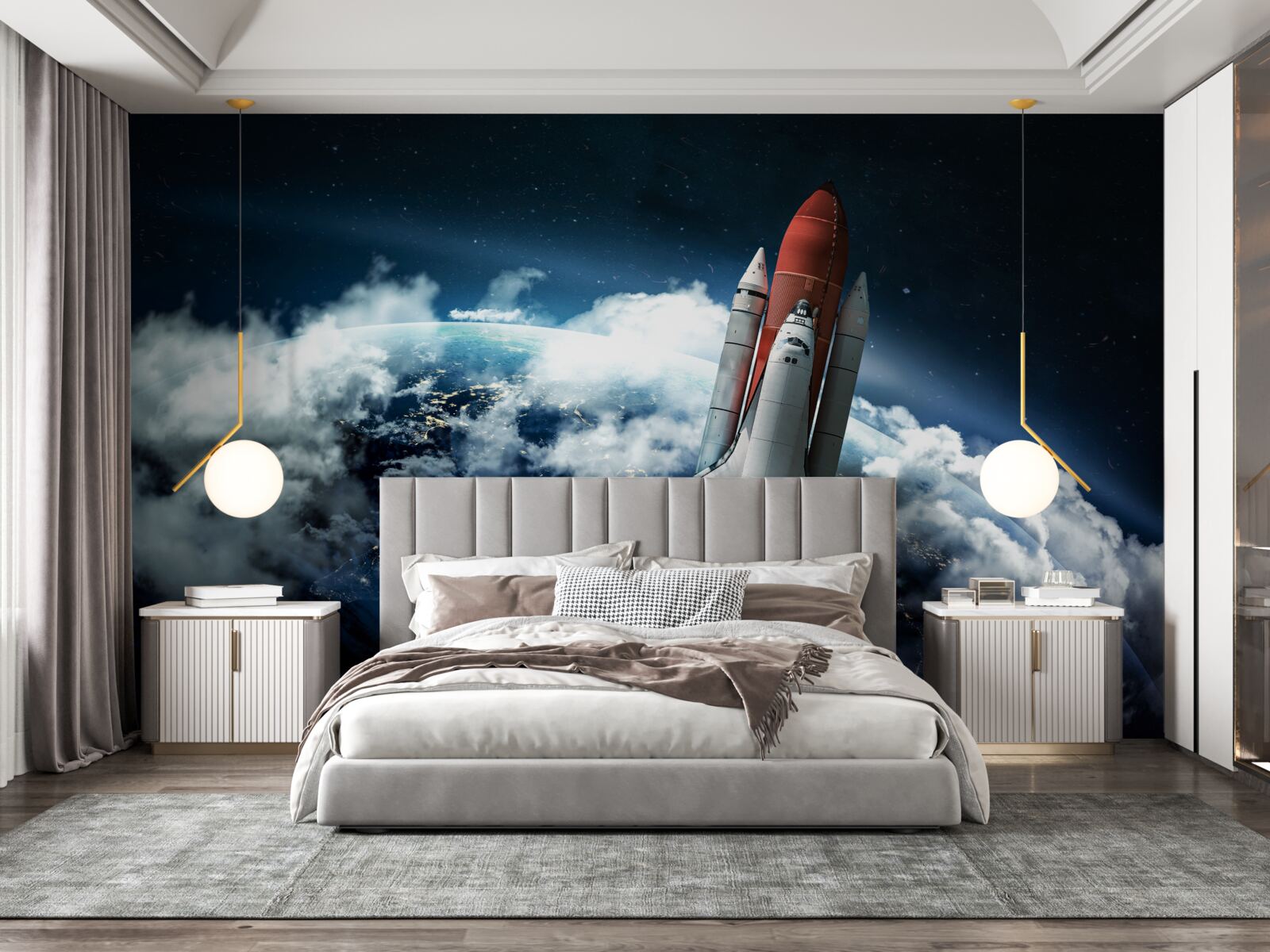 Fototapet navă spațială pe traiectorie orbitală