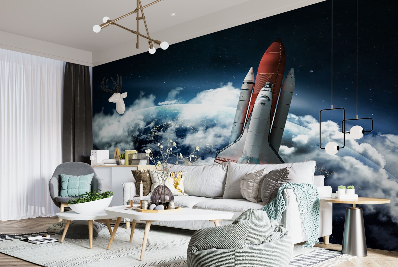 Fototapet navă spațială pe traiectorie orbitală