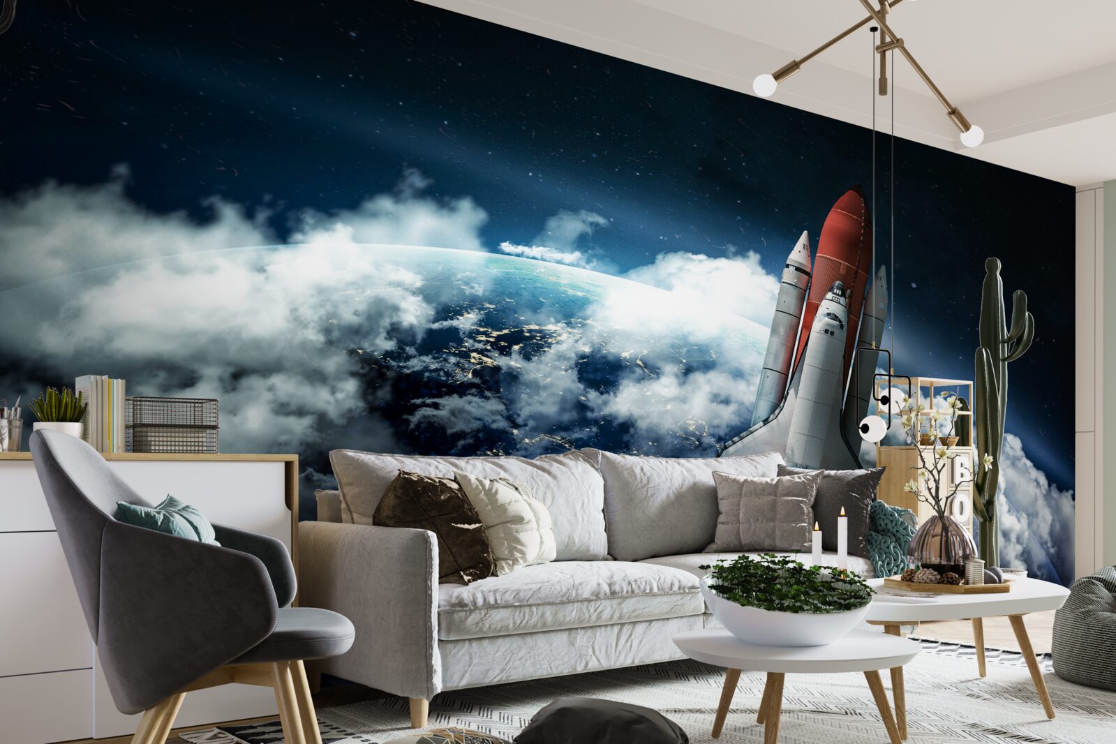 Fototapet navă spațială pe traiectorie orbitală