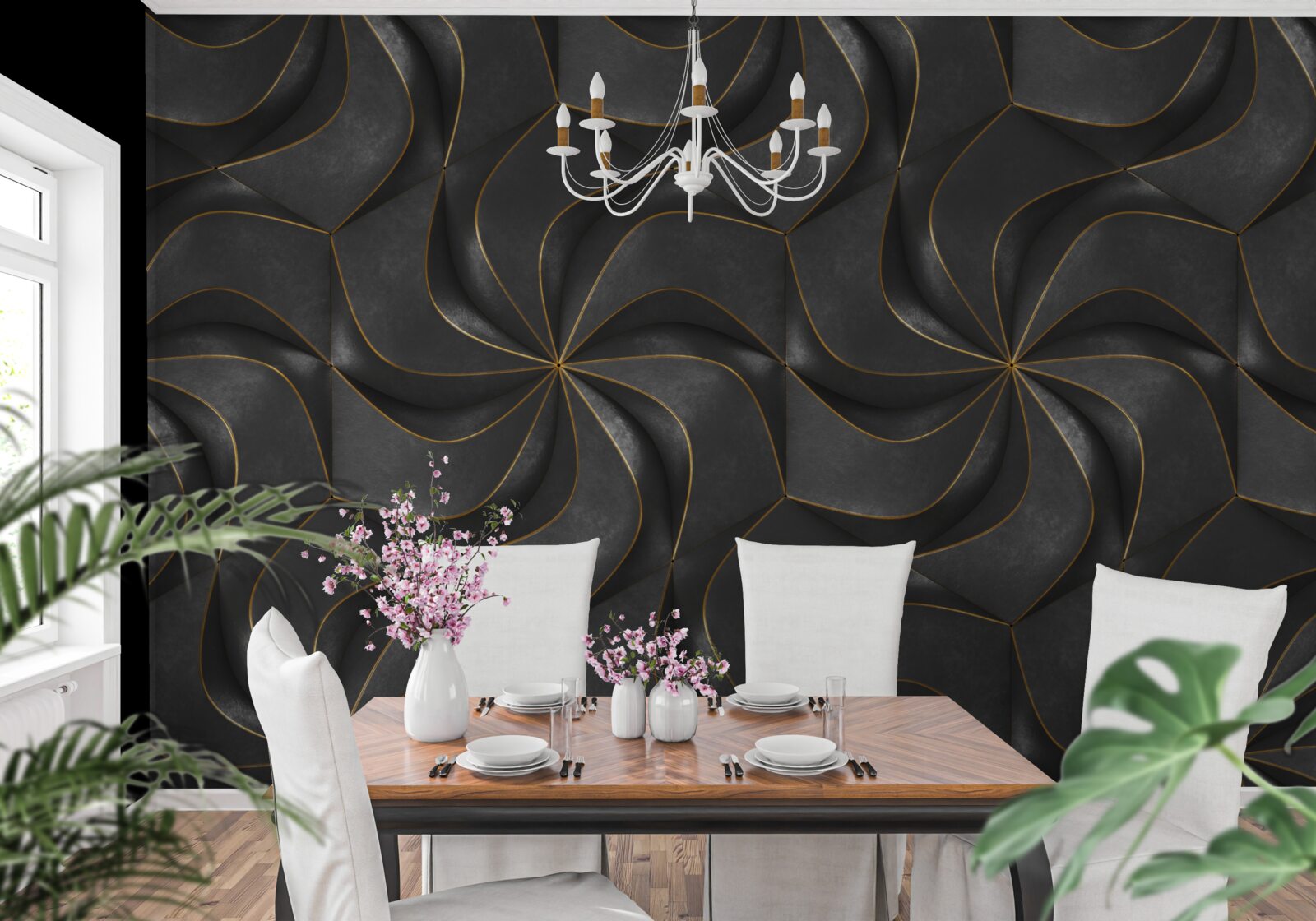 Fototapet modele 3d întunecate cu accente aurii