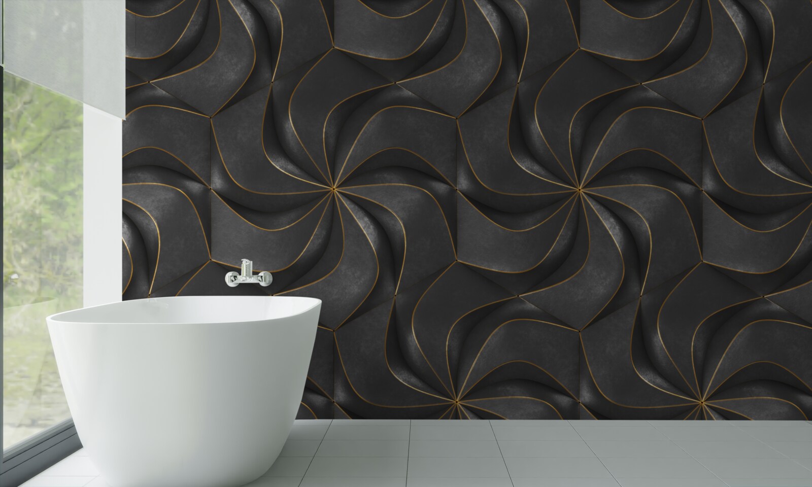 Fototapet modele 3d întunecate cu accente aurii