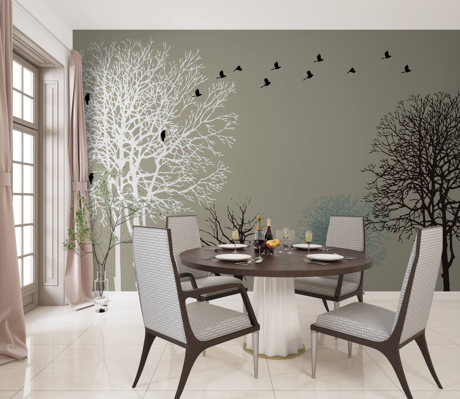 Fototapet păsările zboară deasupra vârfurilor copacilor