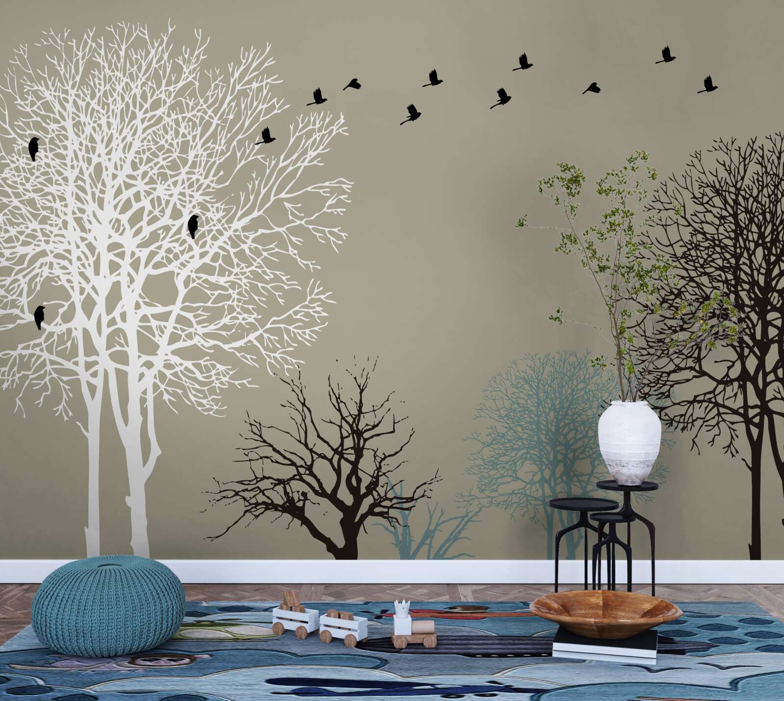 Fototapet păsările zboară deasupra vârfurilor copacilor