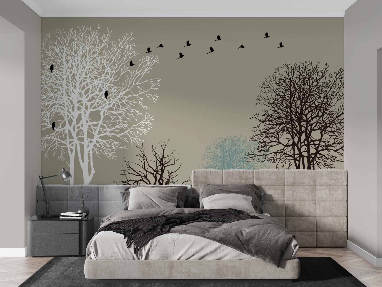 Fototapet păsările zboară deasupra vârfurilor copacilor