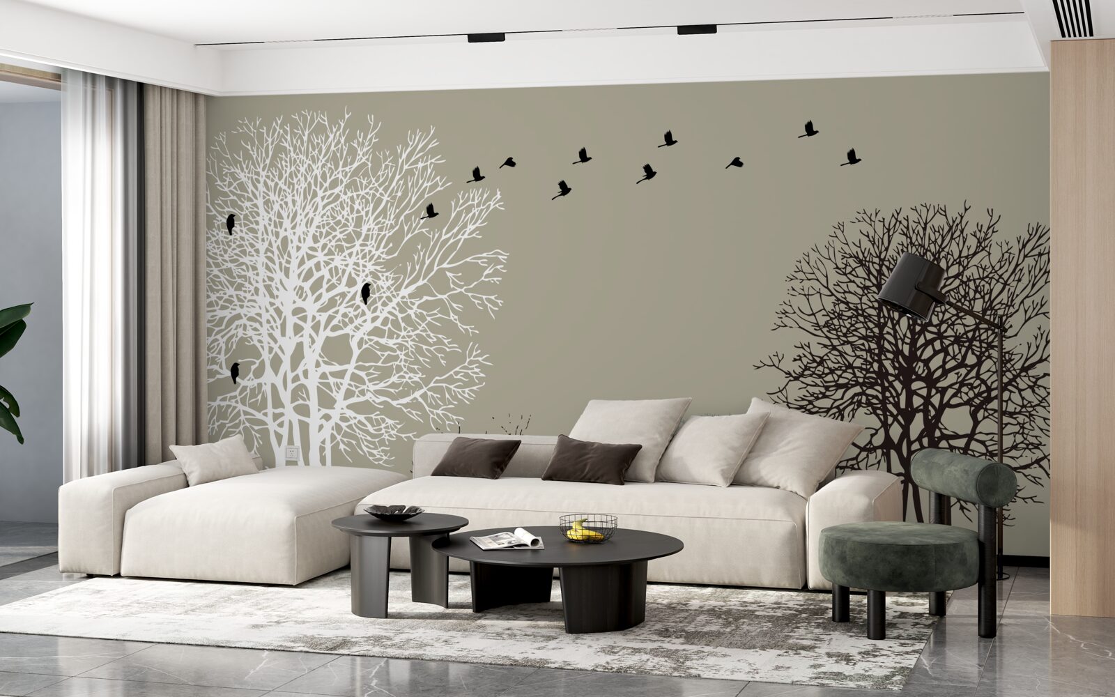 Fototapet păsările zboară deasupra vârfurilor copacilor