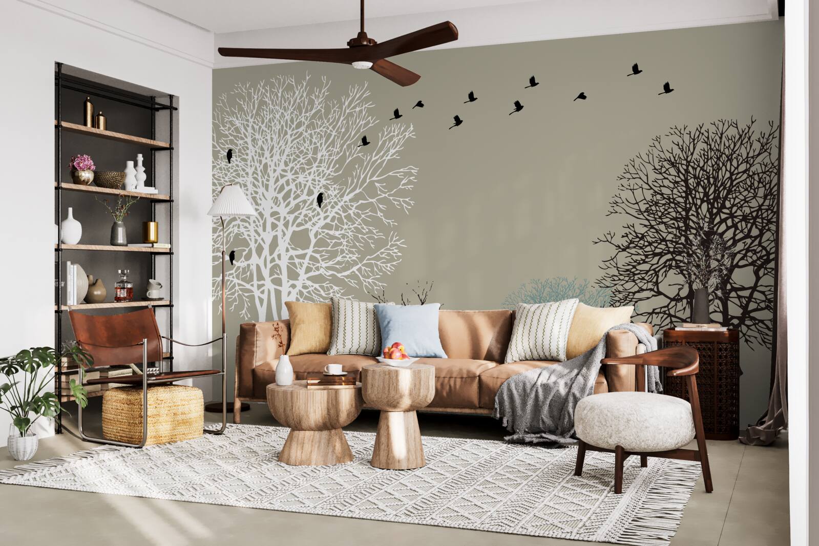 Fototapet păsările zboară deasupra vârfurilor copacilor