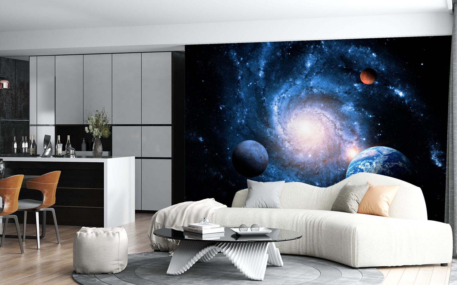 Fototapet spațiu exterior sumbru cu corpuri cerești