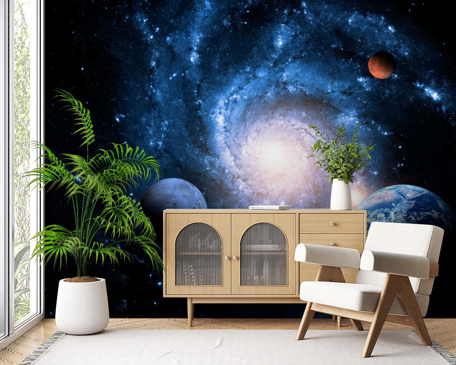 Fototapet spațiu exterior sumbru cu corpuri cerești