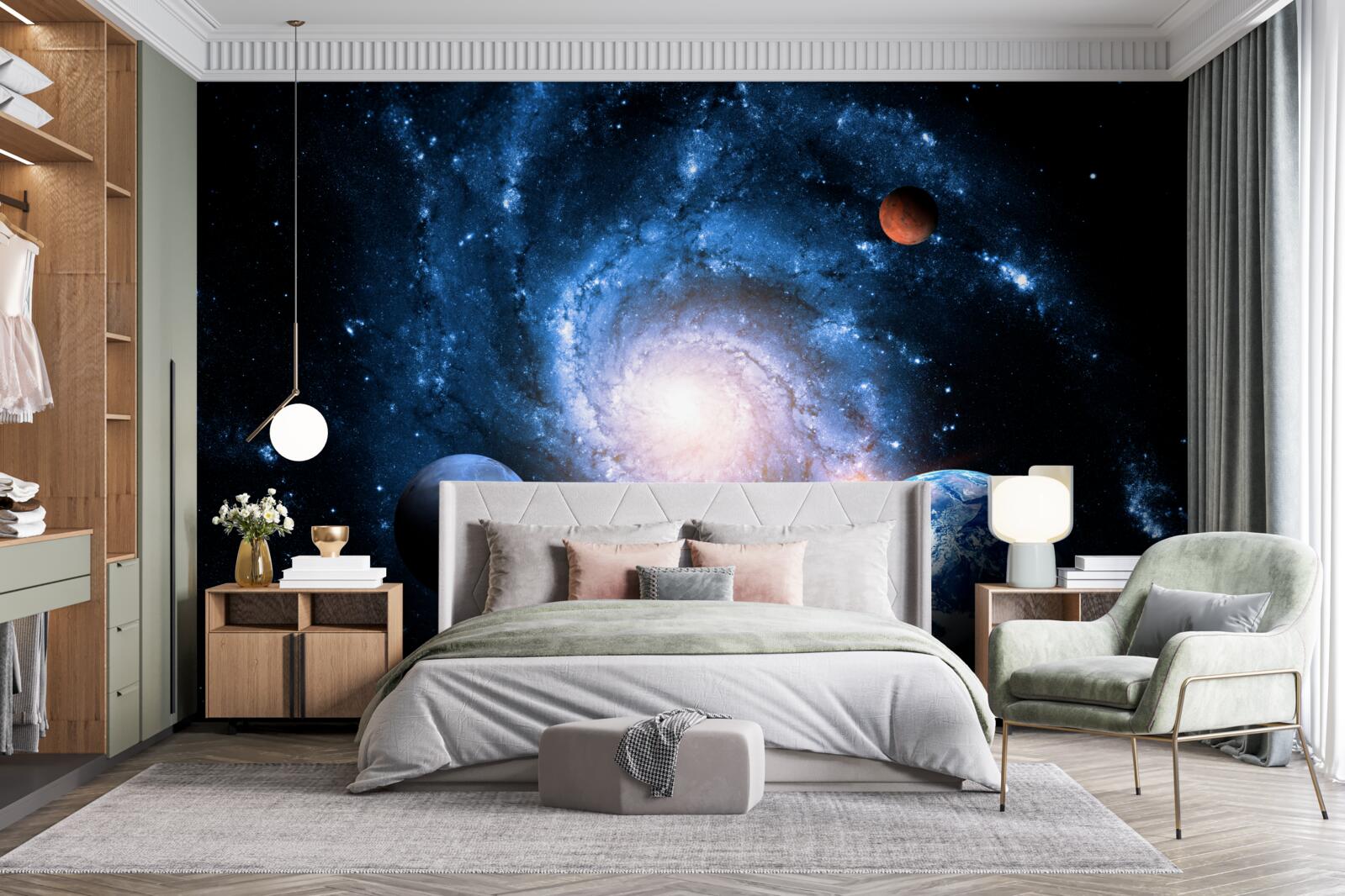 Fototapet spațiu exterior sumbru cu corpuri cerești