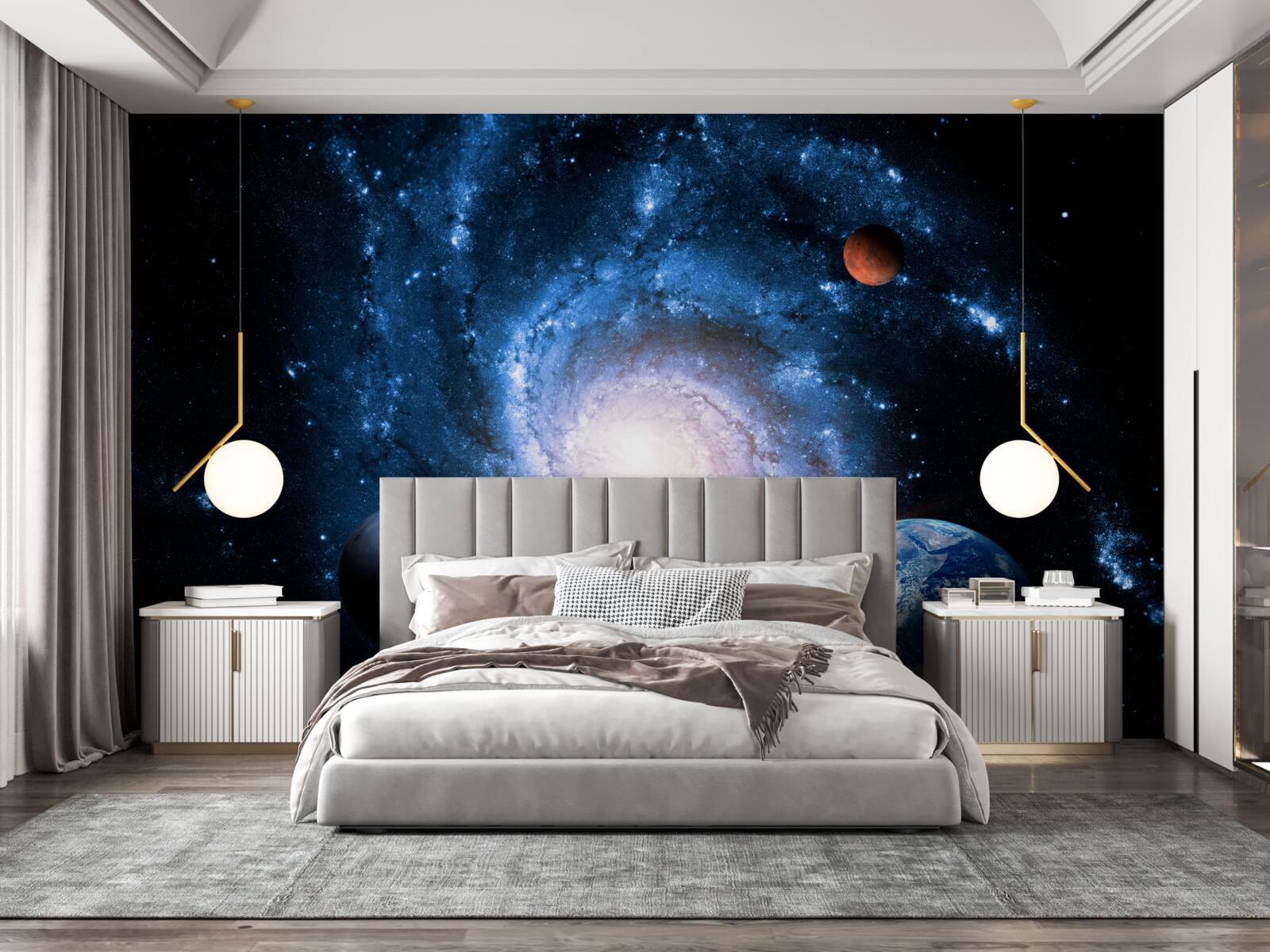 Fototapet spațiu exterior sumbru cu corpuri cerești