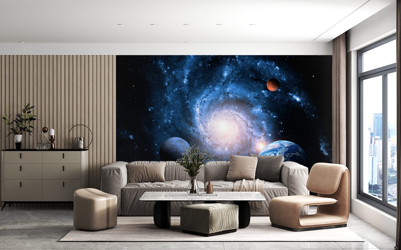 Fototapet spațiu exterior sumbru cu corpuri cerești