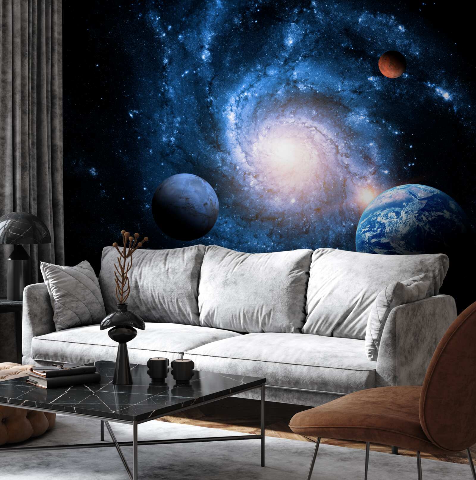 Fototapet spațiu exterior sumbru cu corpuri cerești