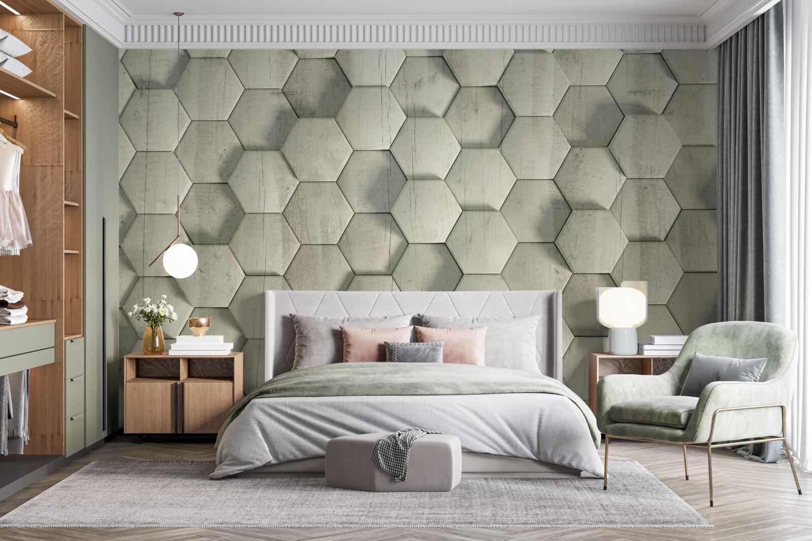 Fototapet celule din lemn verde deschis