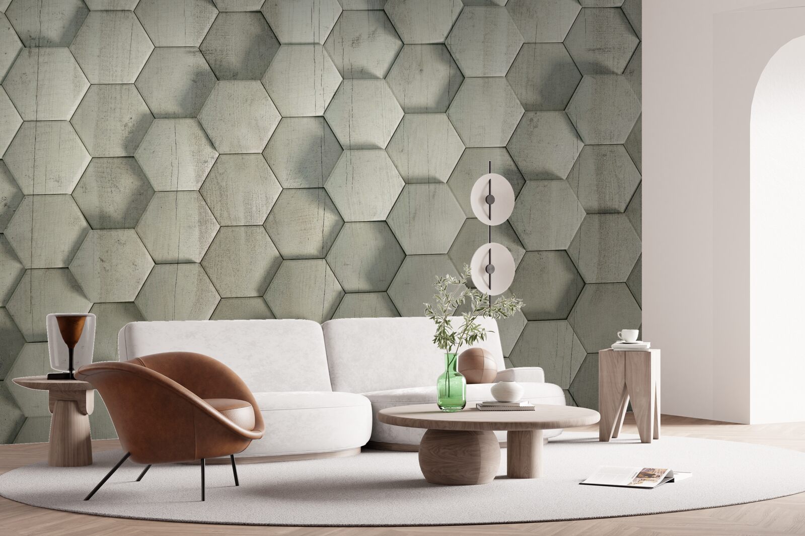 Fototapet celule din lemn verde deschis