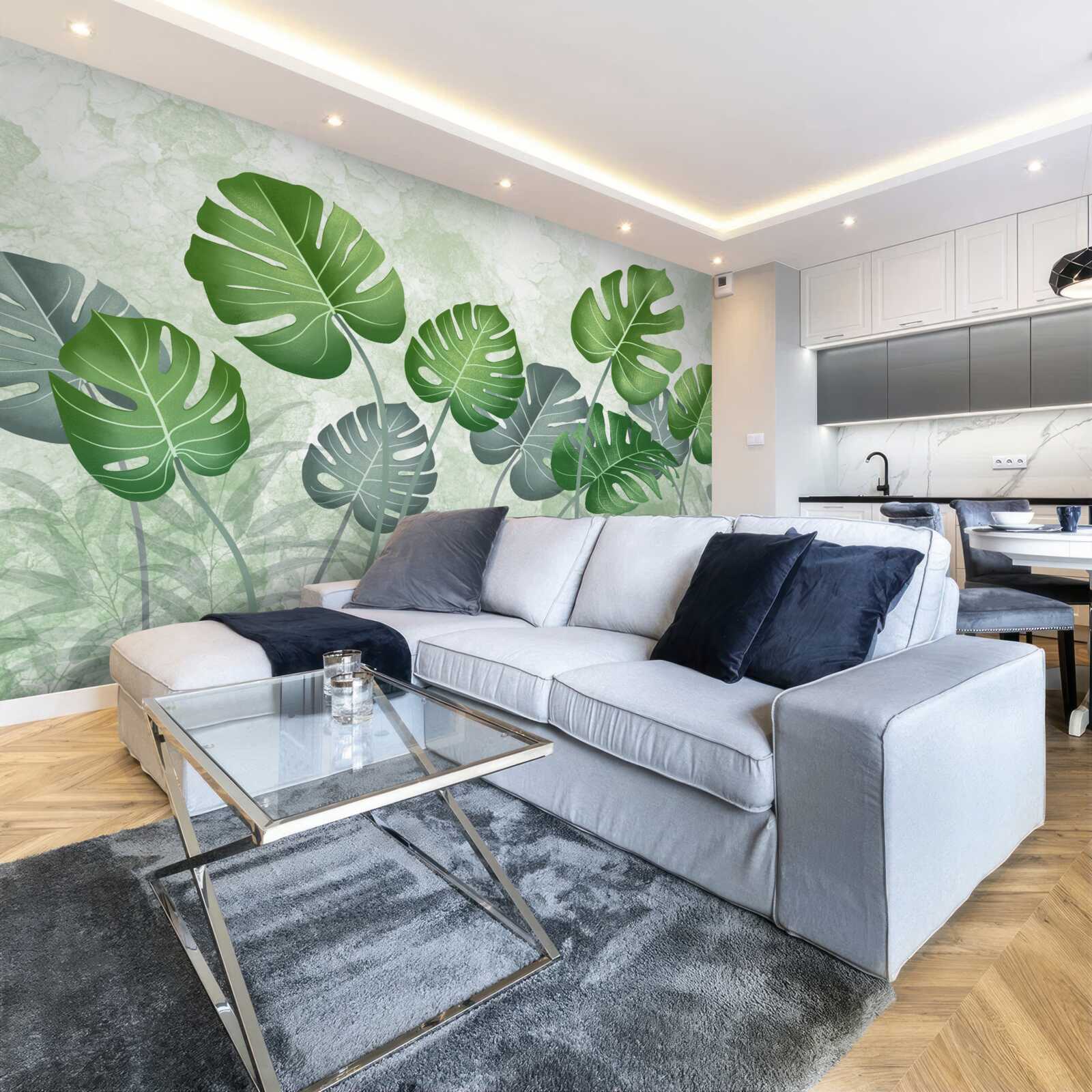 Fototapet frunze mari de monstera și ferigă