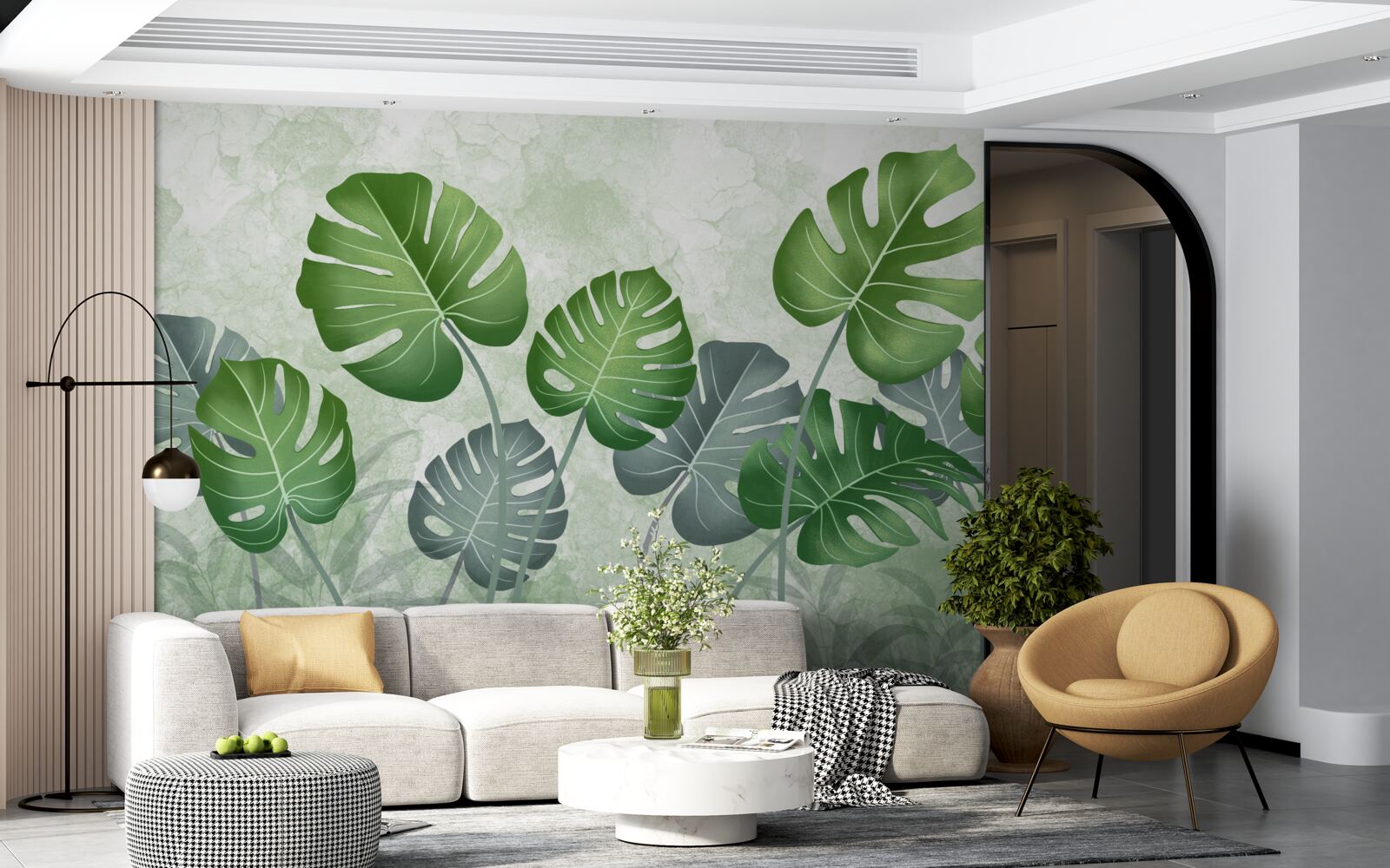 Fototapet frunze mari de monstera și ferigă