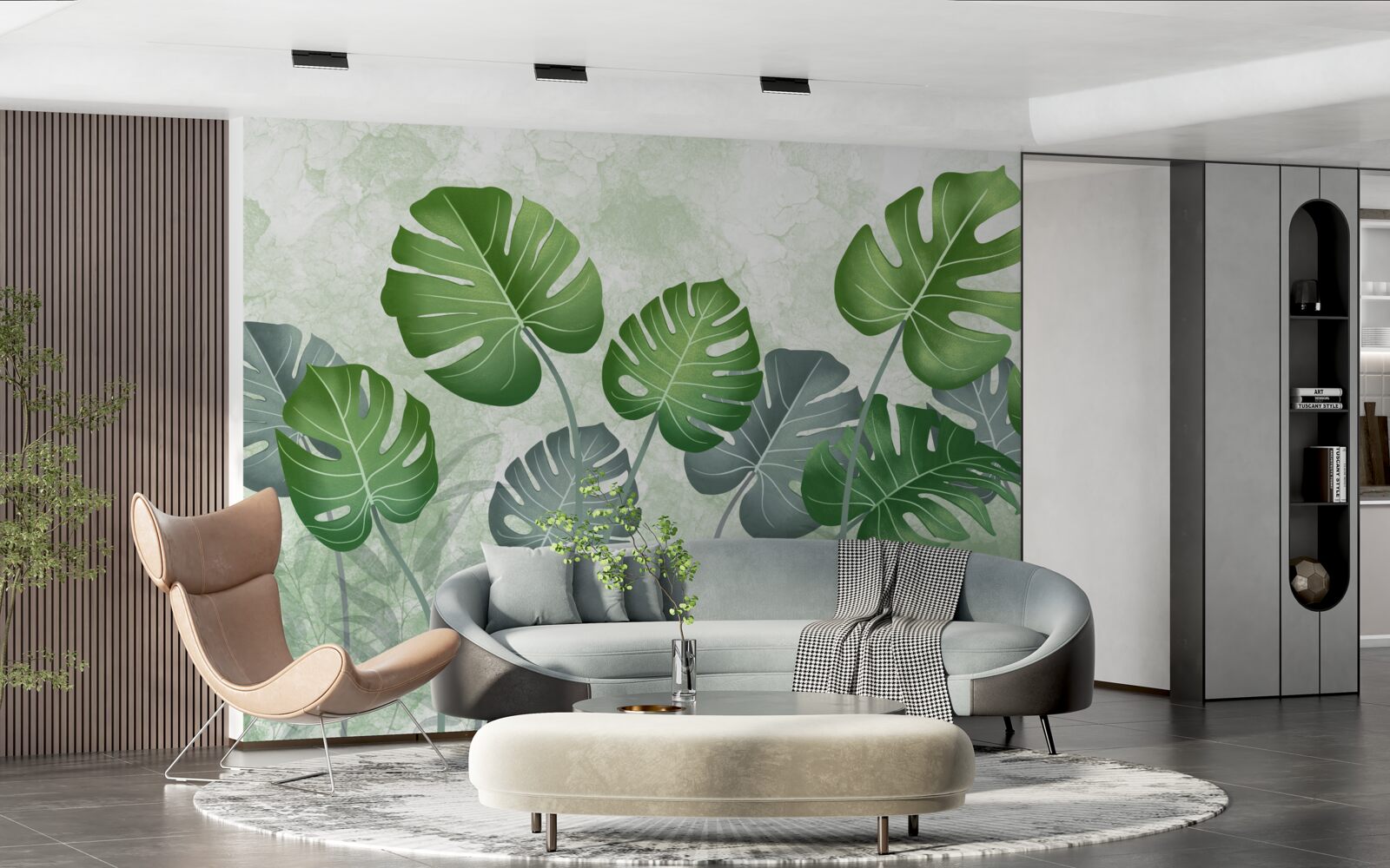 Fototapet frunze mari de monstera și ferigă