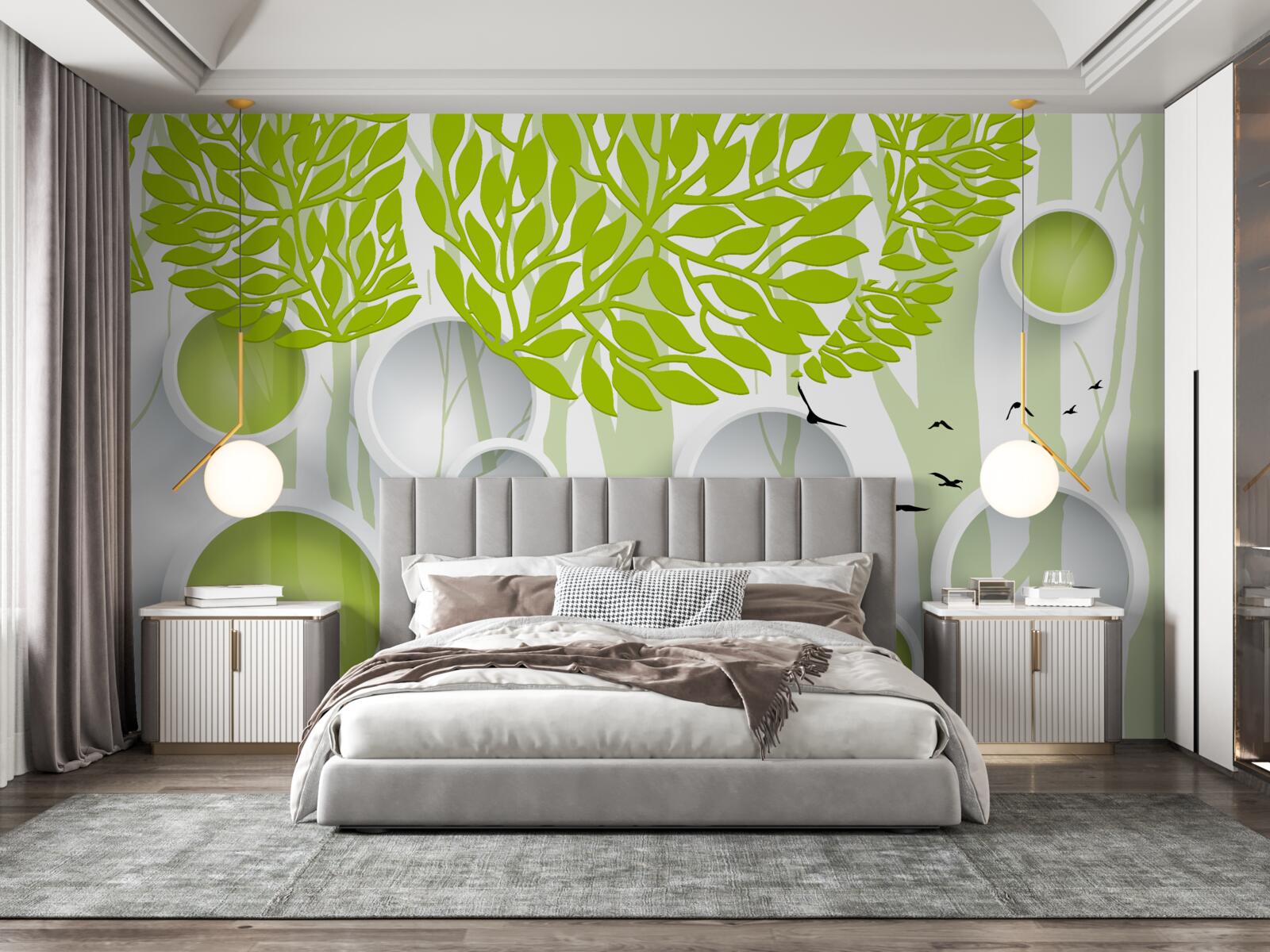 Fototapet imagine abstractă a copacilor de primăvară cu culoare verde deschis