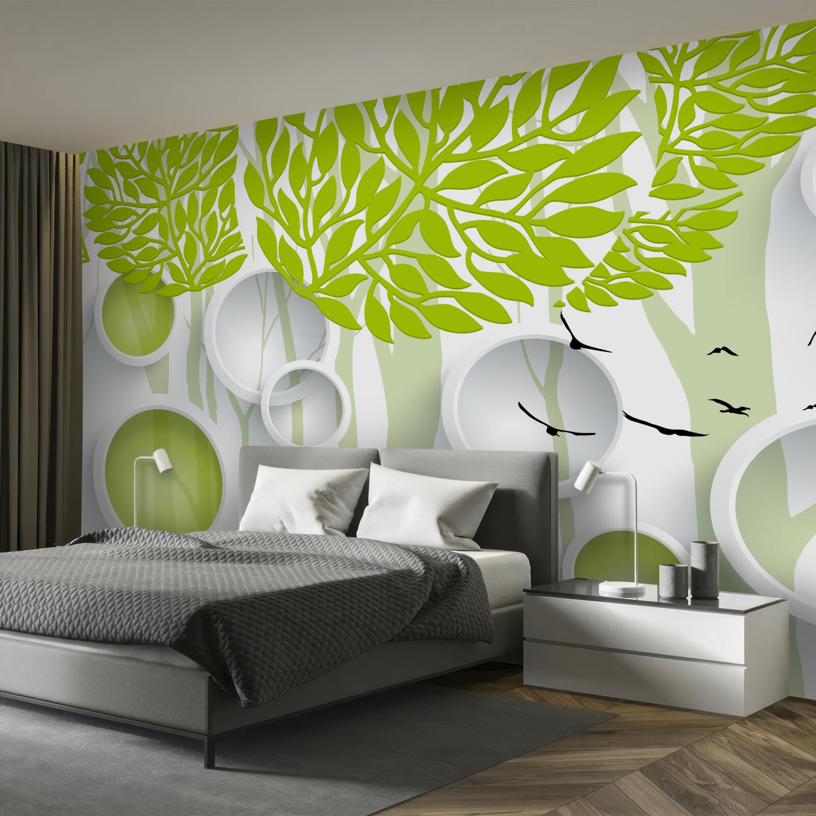 Fototapet imagine abstractă a copacilor de primăvară cu culoare verde deschis