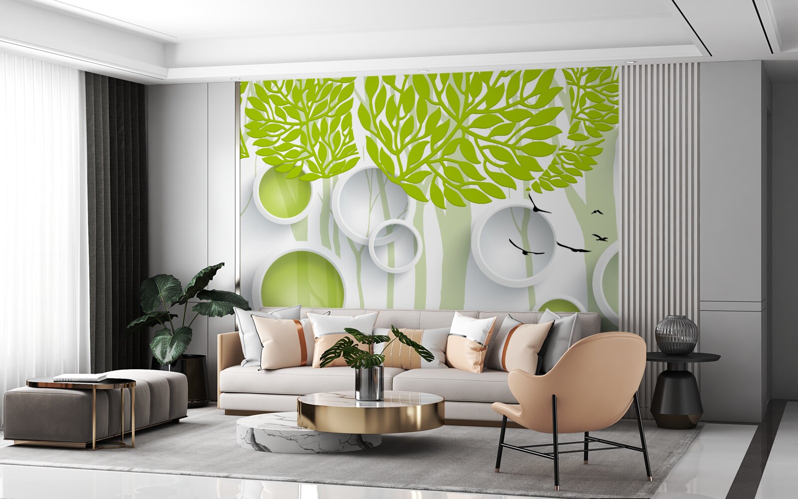 Fototapet imagine abstractă a copacilor de primăvară cu culoare verde deschis