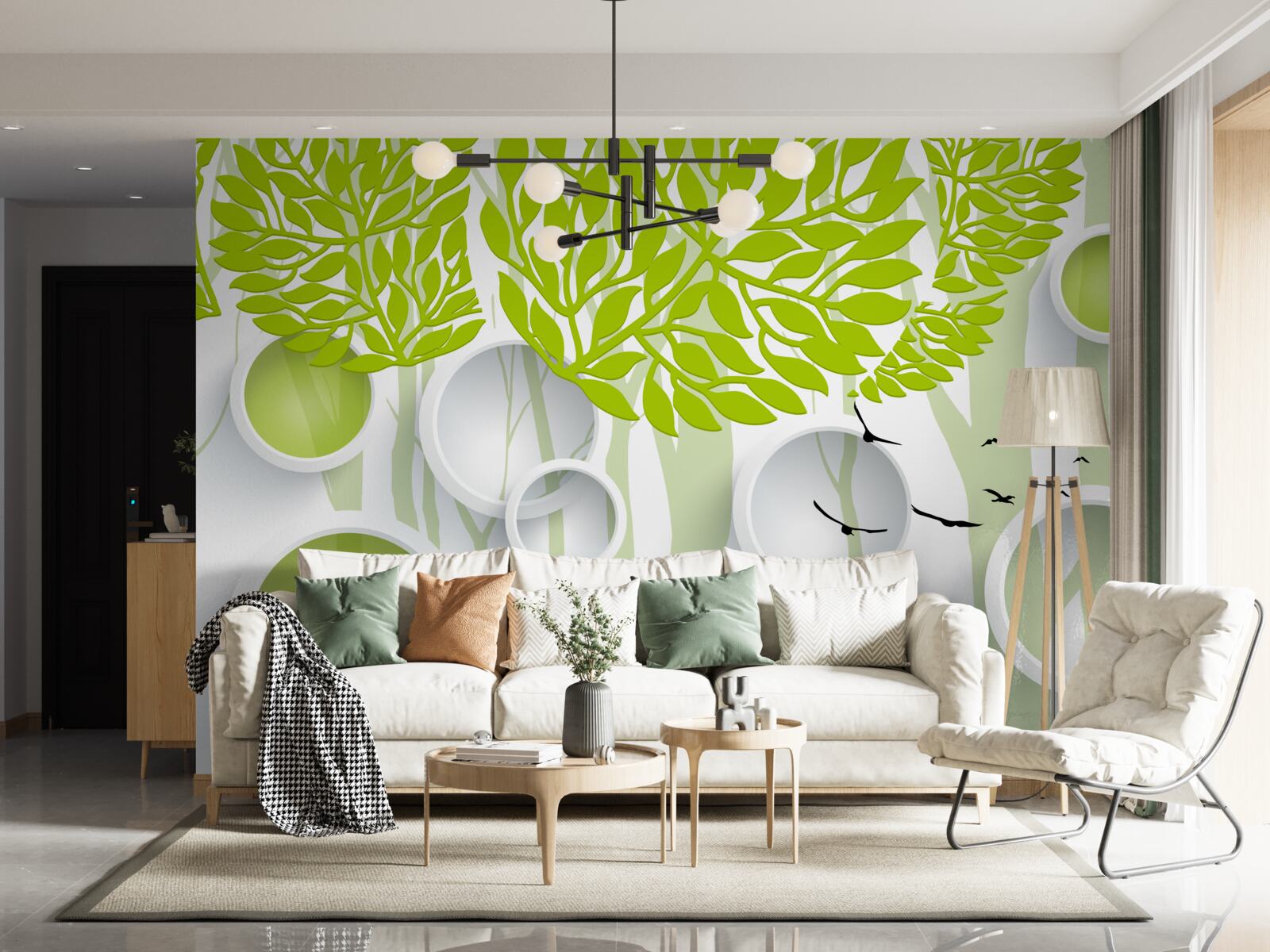 Fototapet imagine abstractă a copacilor de primăvară cu culoare verde deschis