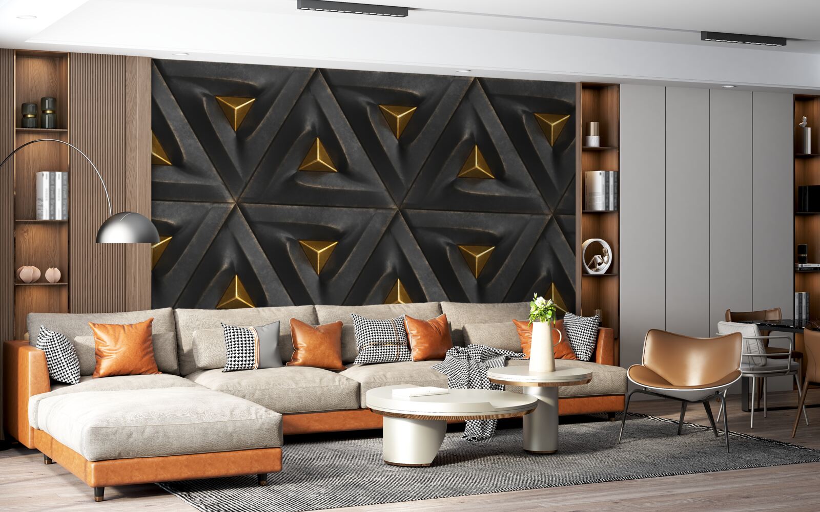 Fototapet triunghiuri cu centre aurii