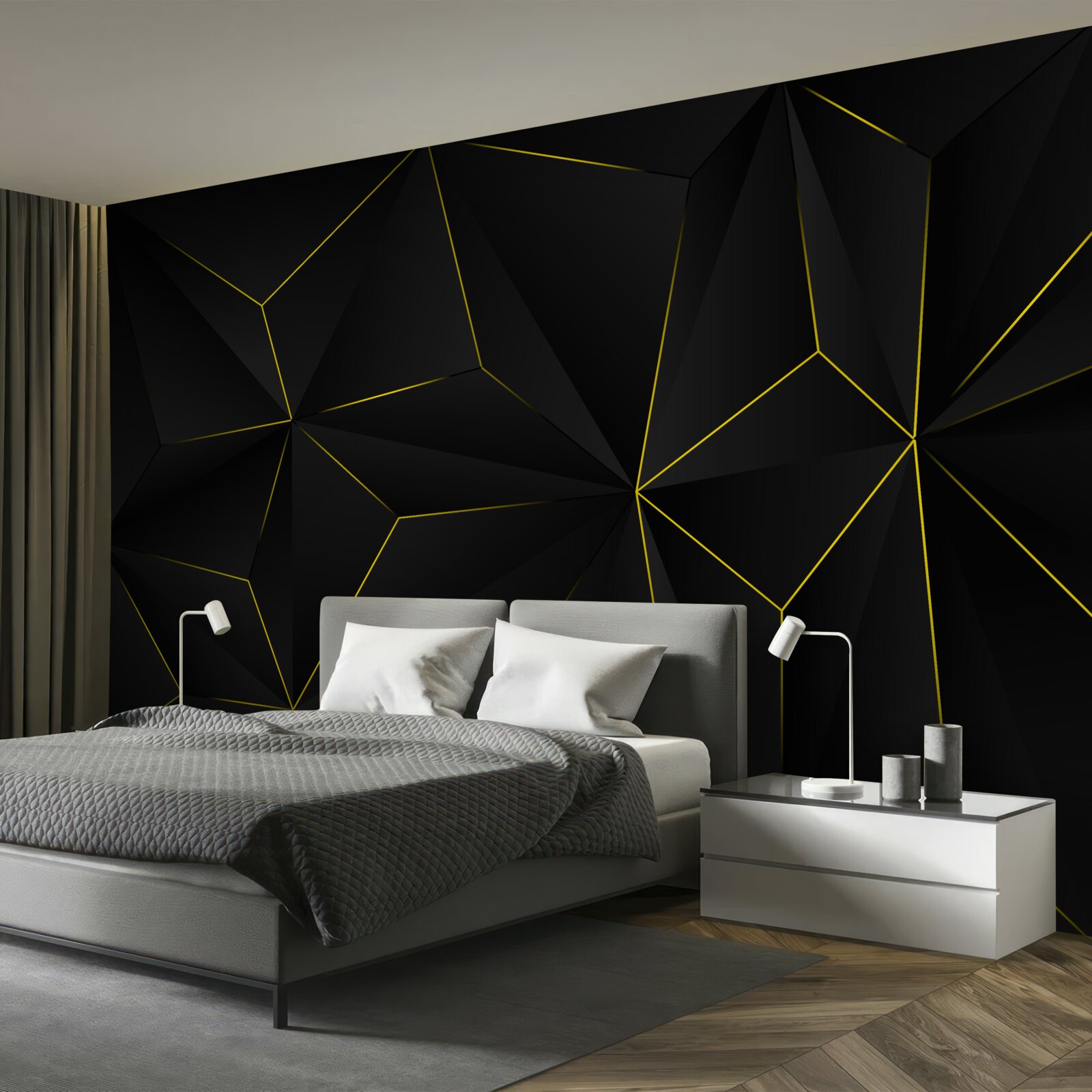 Fototapet fundal întunecat cu margini aurii ale formelor