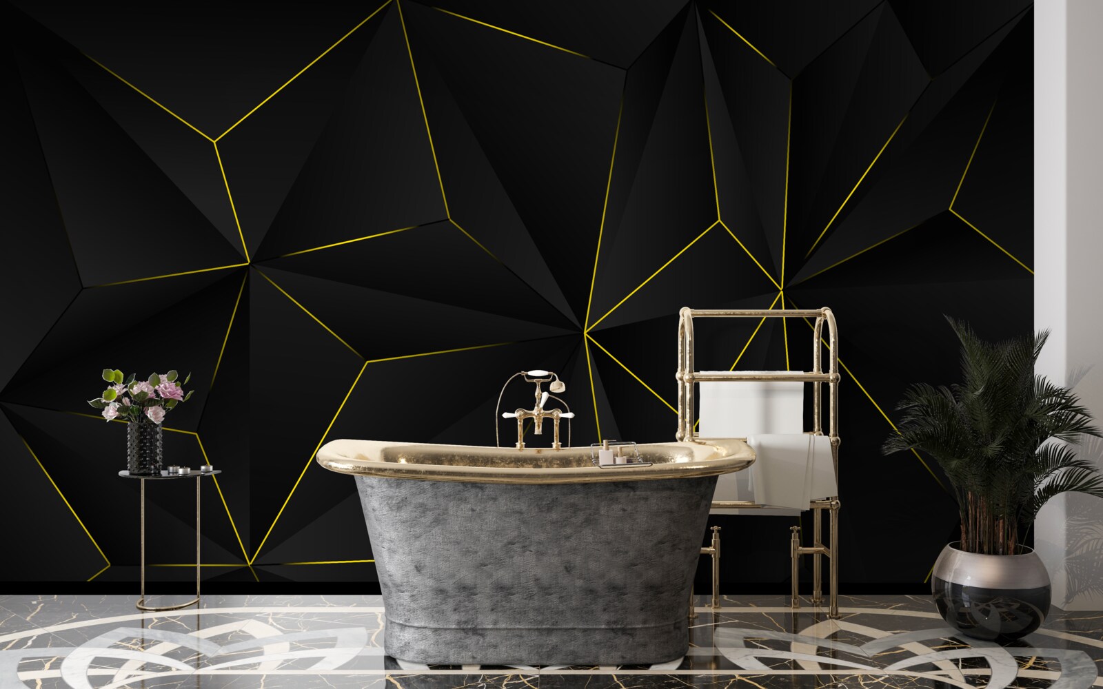 Fototapet fundal întunecat cu margini aurii ale formelor