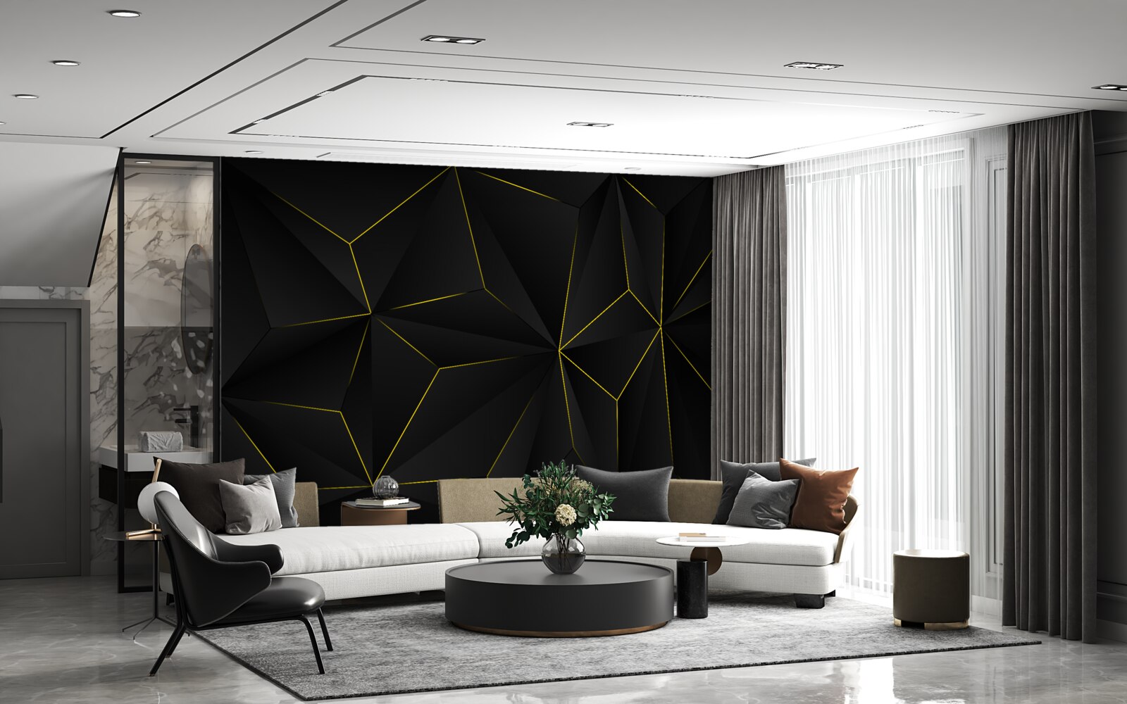 Fototapet fundal întunecat cu margini aurii ale formelor