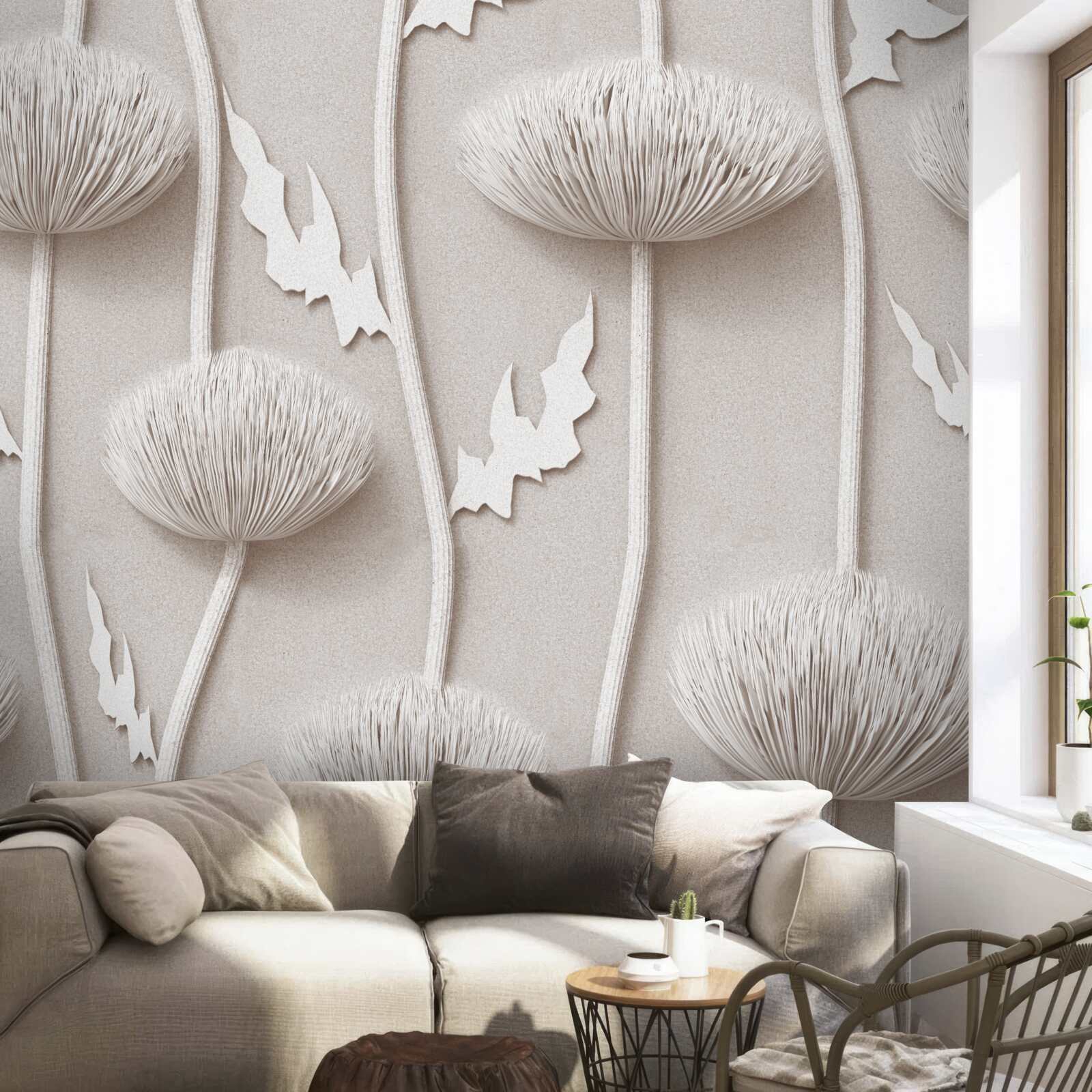 Fototapet flori albe, subțiri, cu o textură pufoasă