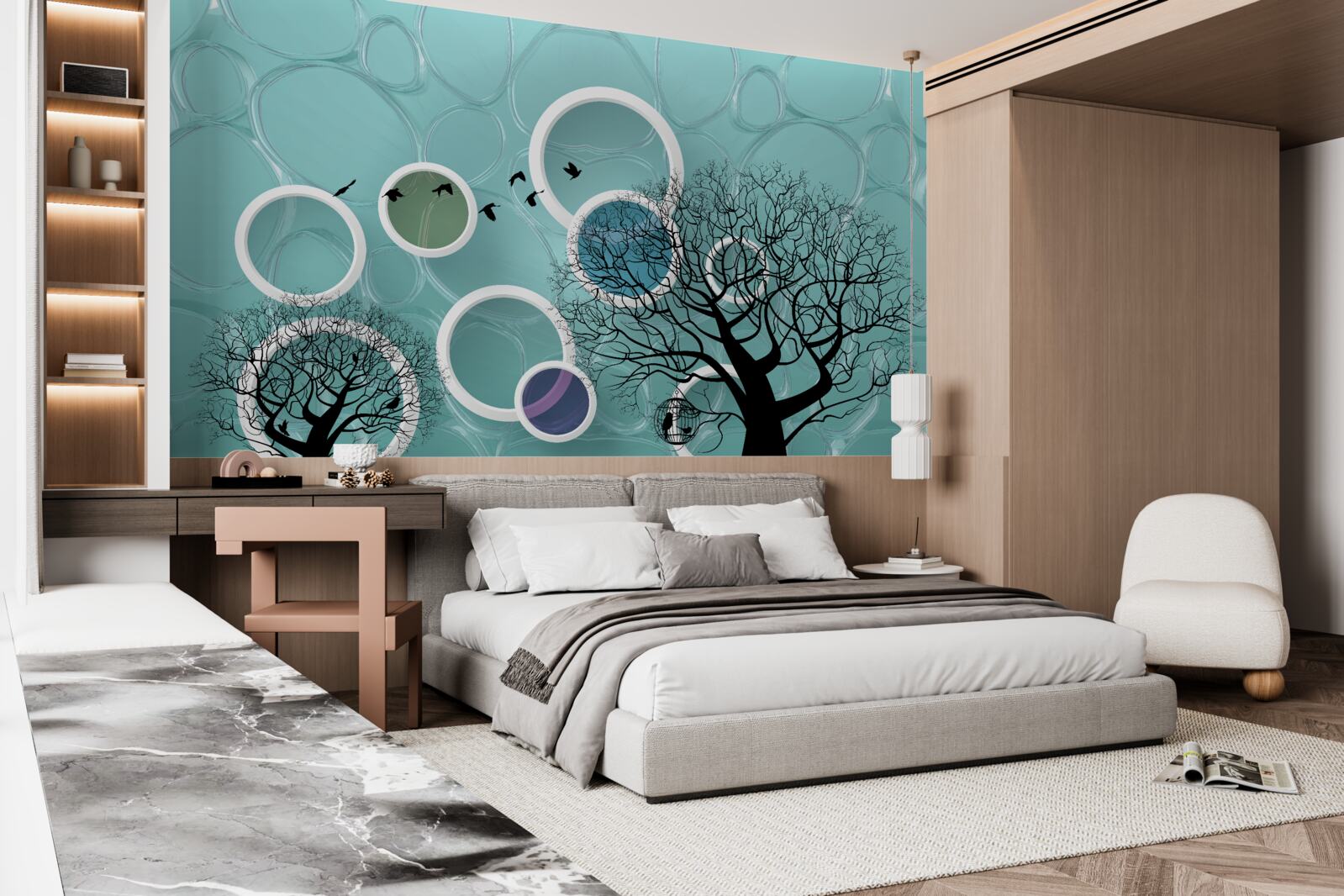 Fototapet cercuri turcoaz și copaci
