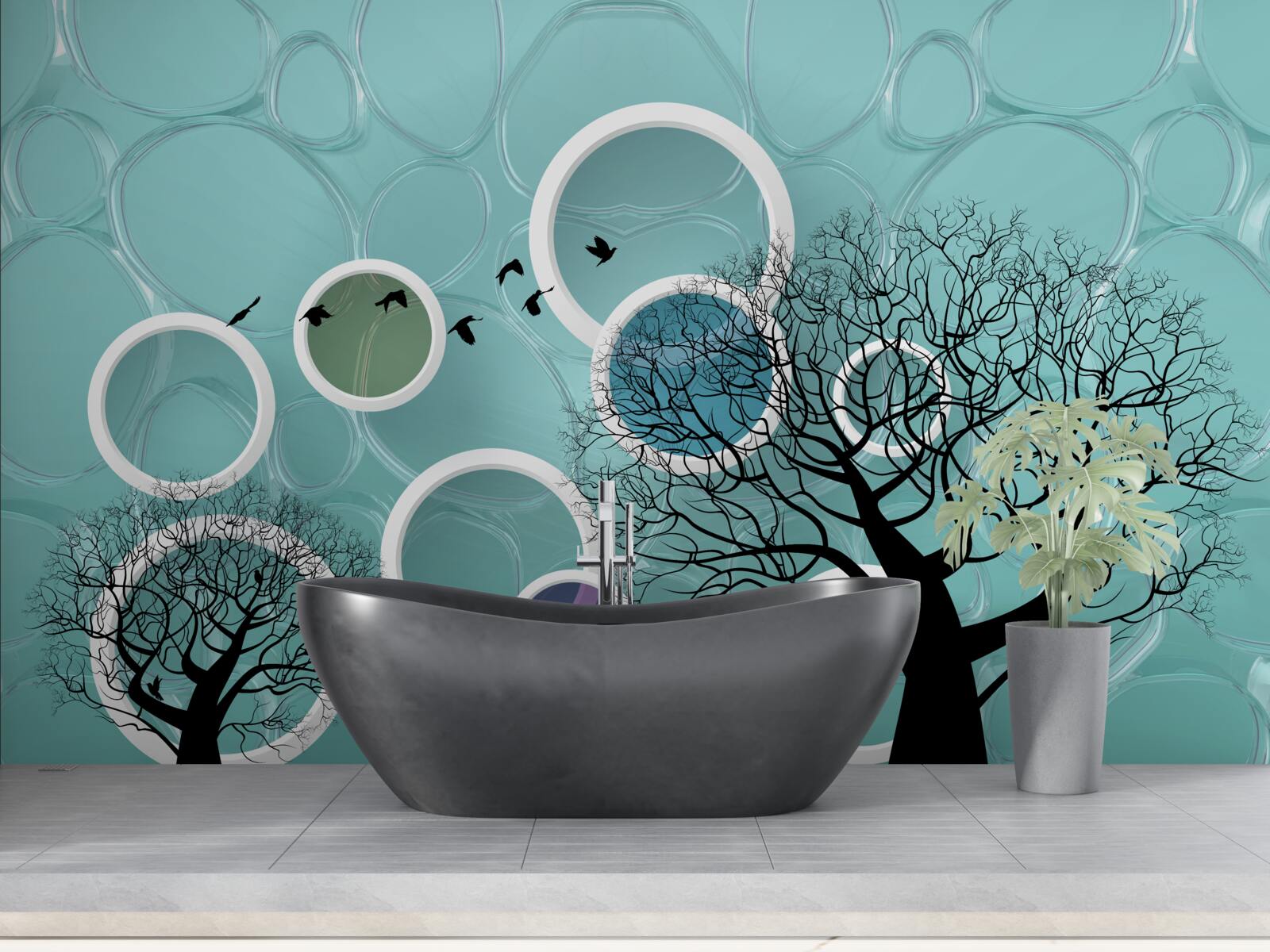 Fototapet cercuri turcoaz și copaci