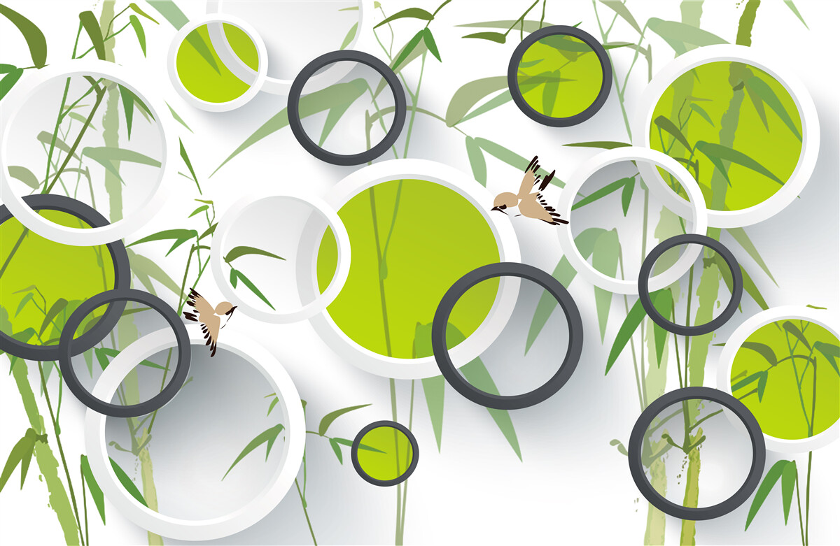 Fototapet cercuri pe plante și păsări