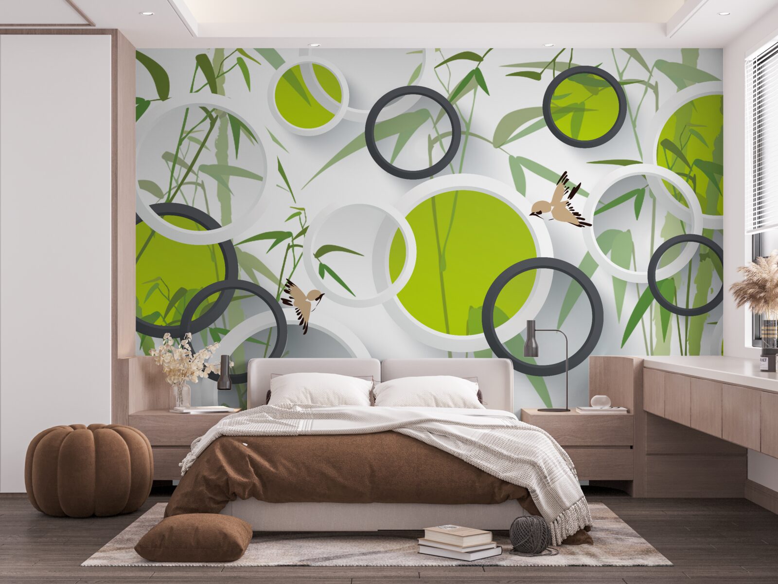 Fototapet cercuri pe plante și păsări